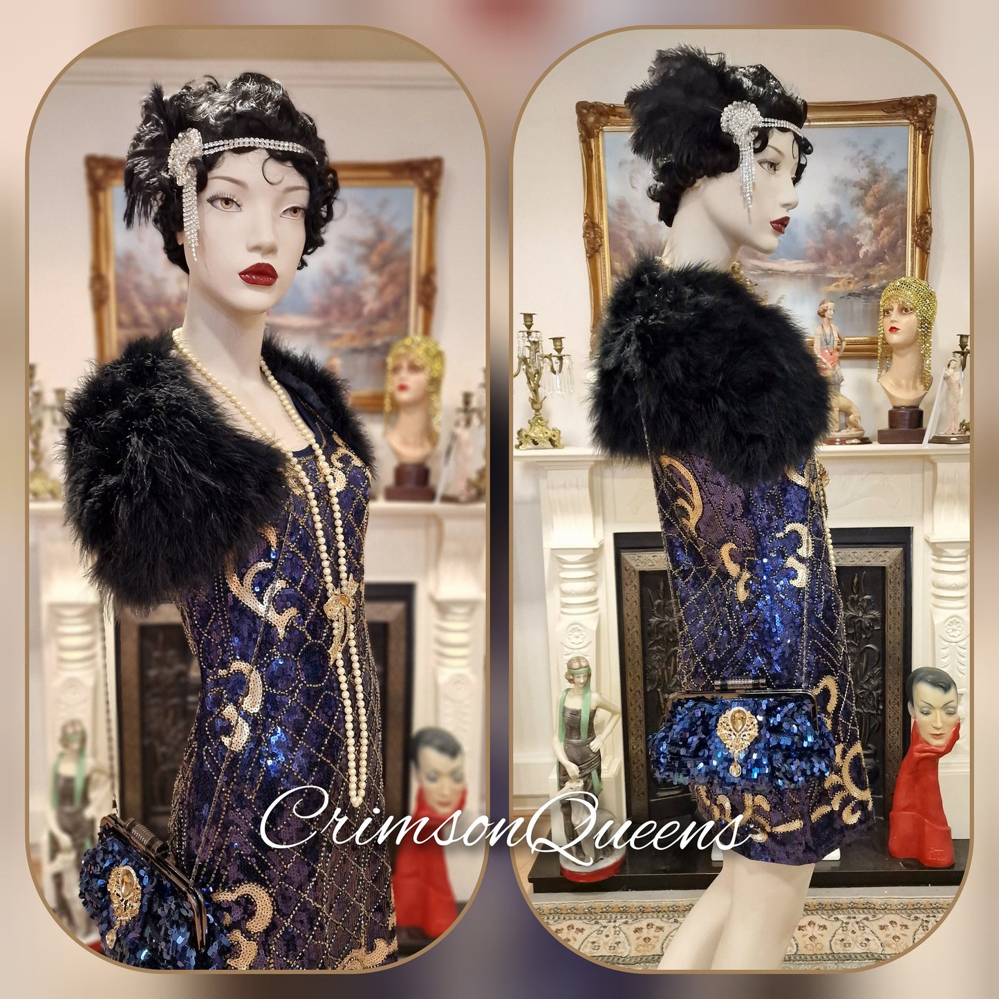 1920s dress flapper dress flapper black graphite dress Great Gatsby dress flapper sequinned beaded dress UK 10 US 6