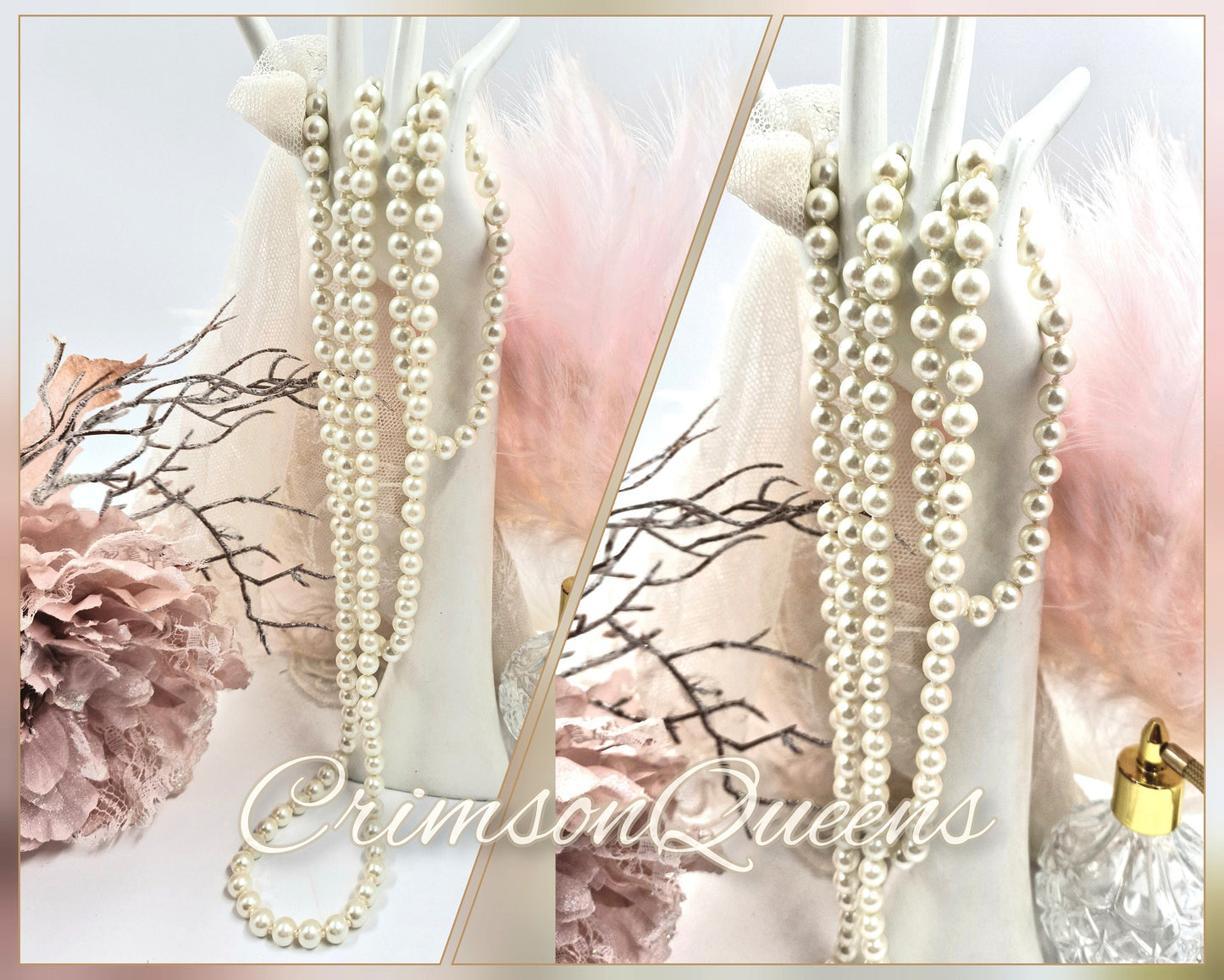 Art Deco Great Gatsby 1920s antique white flapper glass pearl necklace