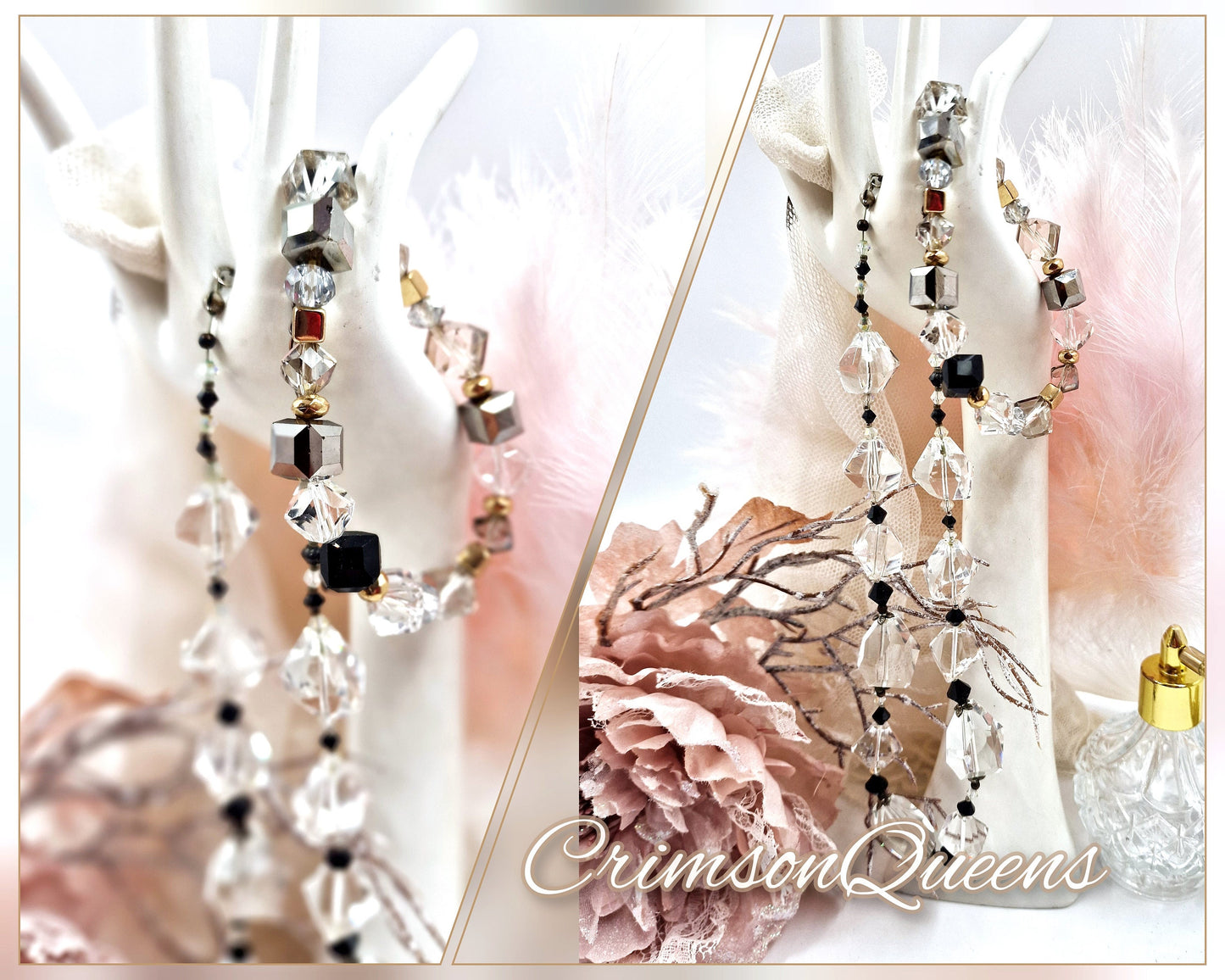 Stunning cut crystals glass vintage Art Deco necklace with matching bracelet