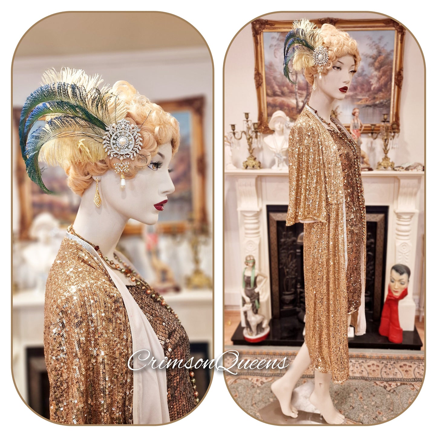 1920s vintage Downton Abbey flapper sequinned mesh gold sparkly bohemian coat kimono duster dress size S UK 8 US 2 4