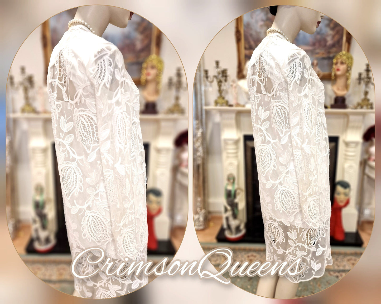Art Deco Vintage 1920s 1970s Lace Beaded Downton Abbey Great Gatsby flapper wedding dress size UK 6 US 2