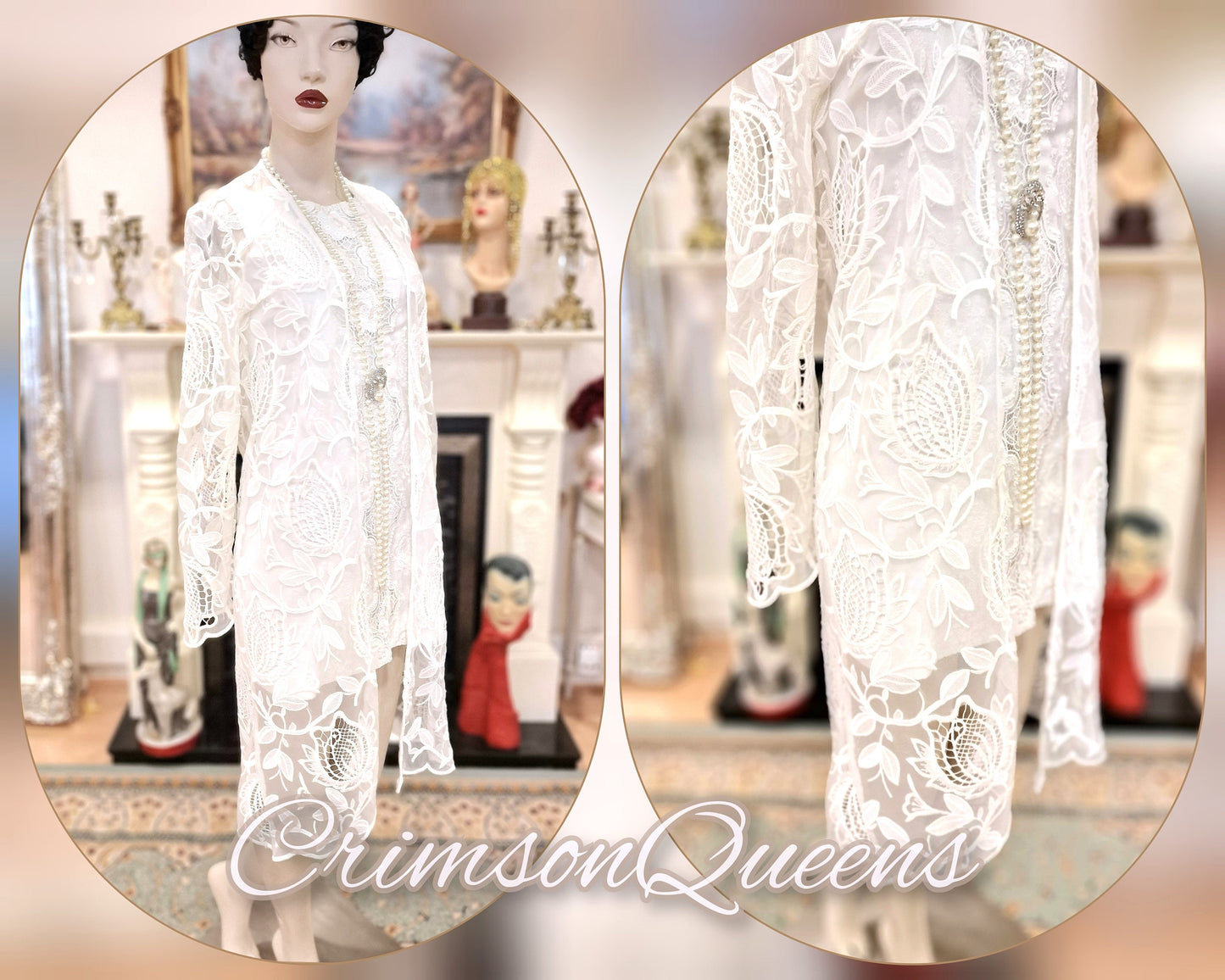 Art Deco Vintage 1920s 1970s Lace Beaded Downton Abbey Great Gatsby flapper wedding dress size UK 6 US 2