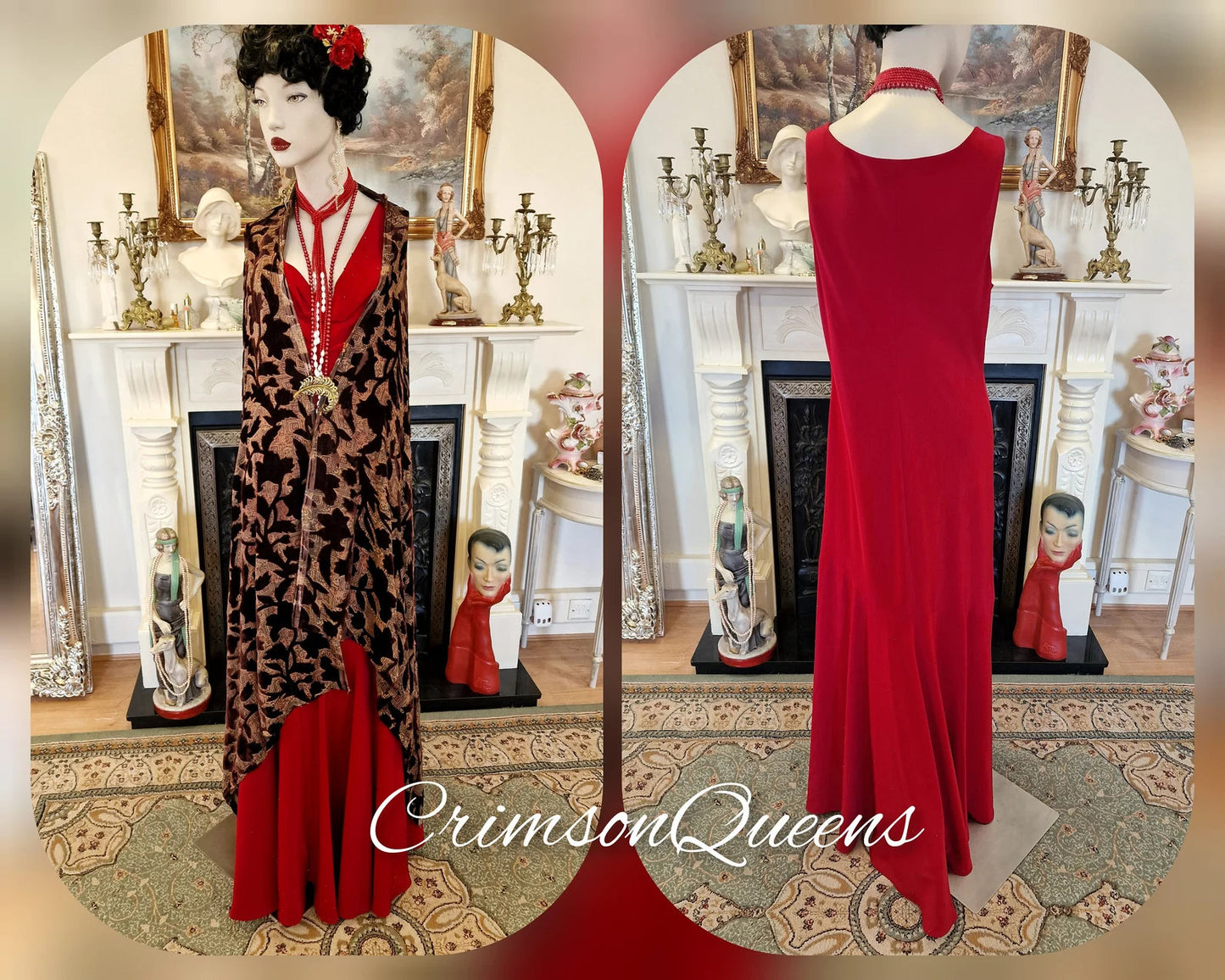 Vintage burgundy black oriental Art Deco silk devore damaks statement duster 1920s piano flapper wrap shawl