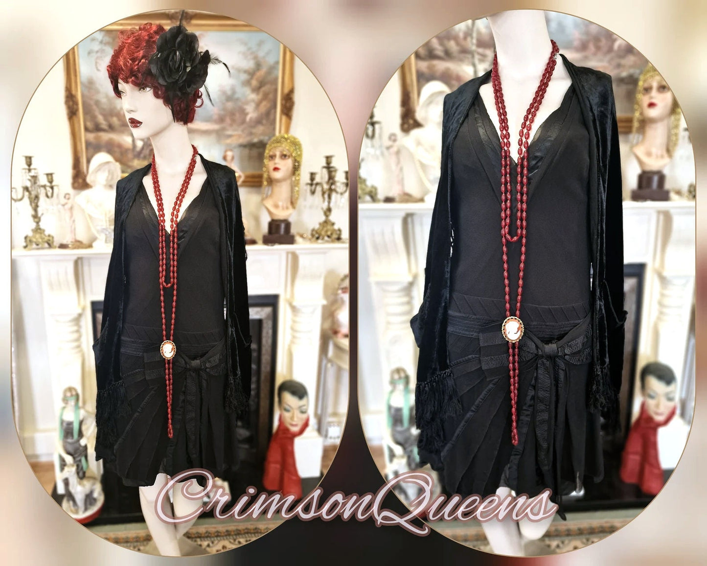 Vintage little black Flapper dress Great Gatsby dress 1920s dress Art Deco silk mesh dress 1920s dress Size UK 8 US 4