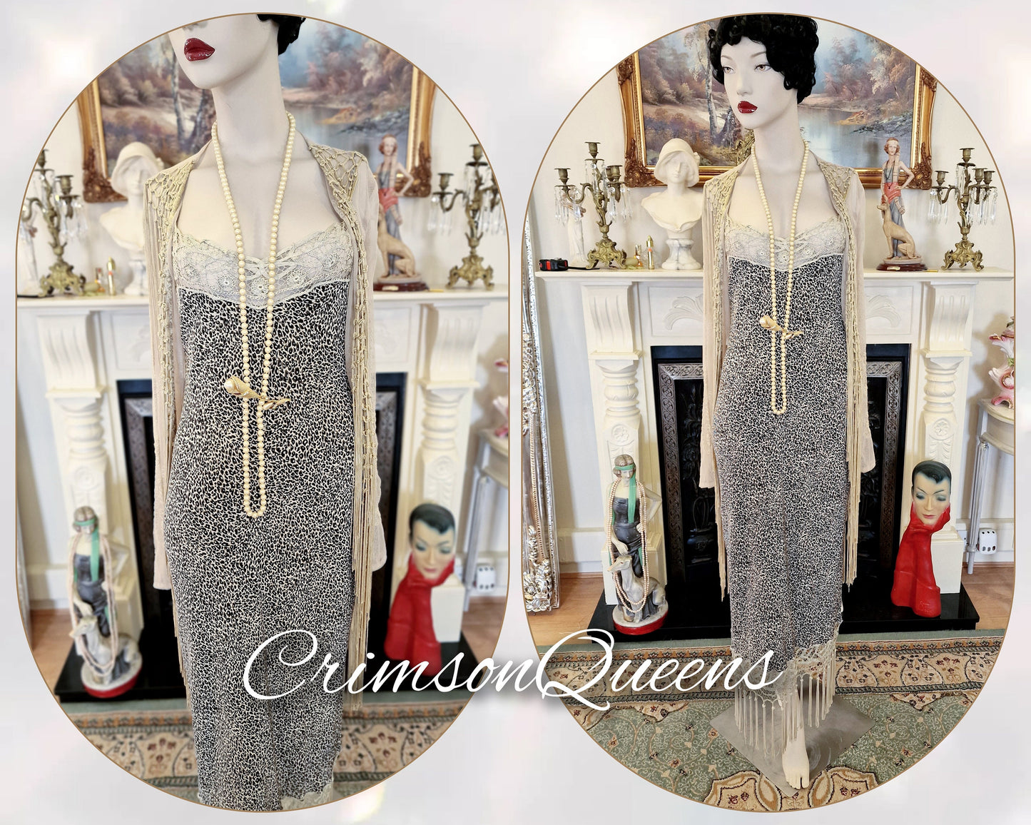 Original beige cream bohemian gypsy hippie Great Gatsby embroidered long lace duster coat flapper 1920s vintage with tassels