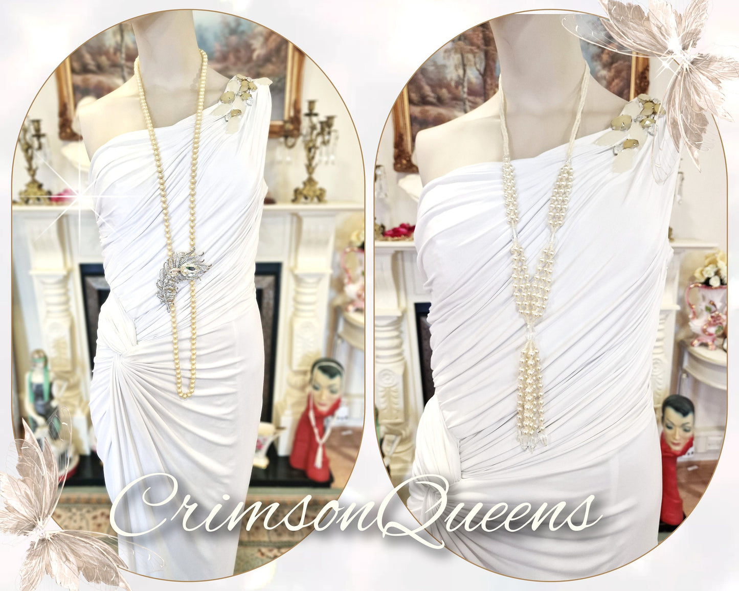 1920's Bride White Wedding Bridal Flapper Great Gatsby Charleston Jazz Era Prohibition Hollywood goddess statement dresssize UK 6 8 US 2 4