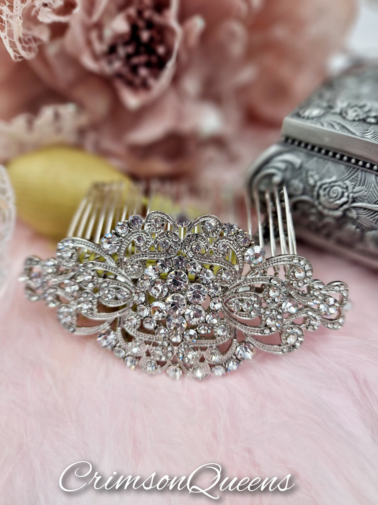 Art Deco Vintage crystal rhninestone Intricate workmanship 1920's style Art Deco Victorian antique silver wedding comb headpiece