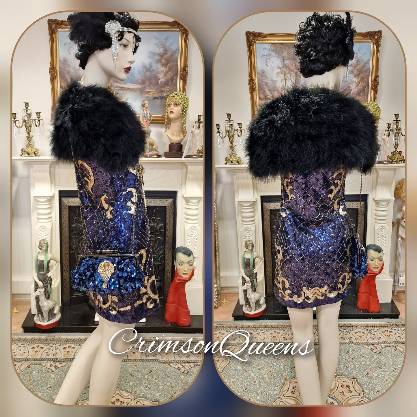 1920s dress flapper dress flapper black graphite dress Great Gatsby dress flapper sequinned beaded dress UK 10 US 6