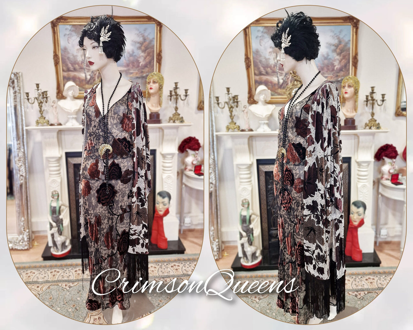 Vintage burgundy off white oriental Art Deco silk devore statement duster 1920s piano flapper wrap shawl duster kimono shawl