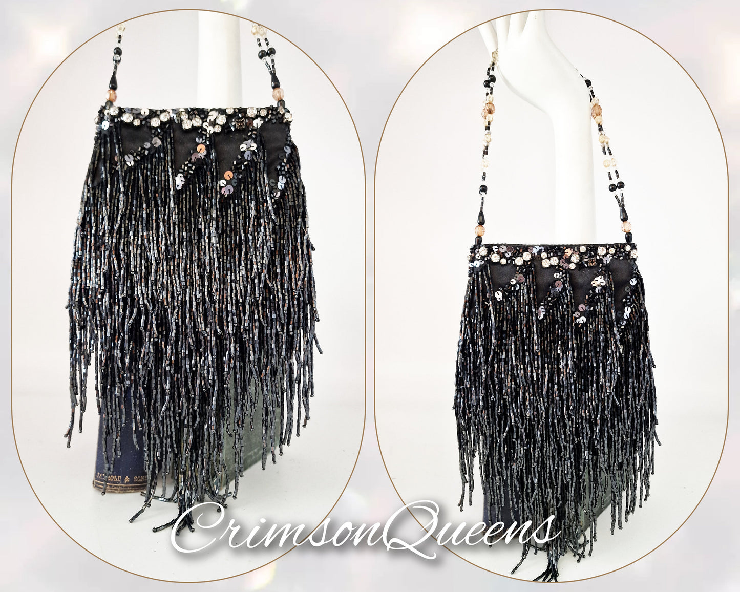 Flapper evening bag 1920s tasseled bag flapper beaded bag vintage beaded bag Black beaded tassel bag Art Deco evening bag purse