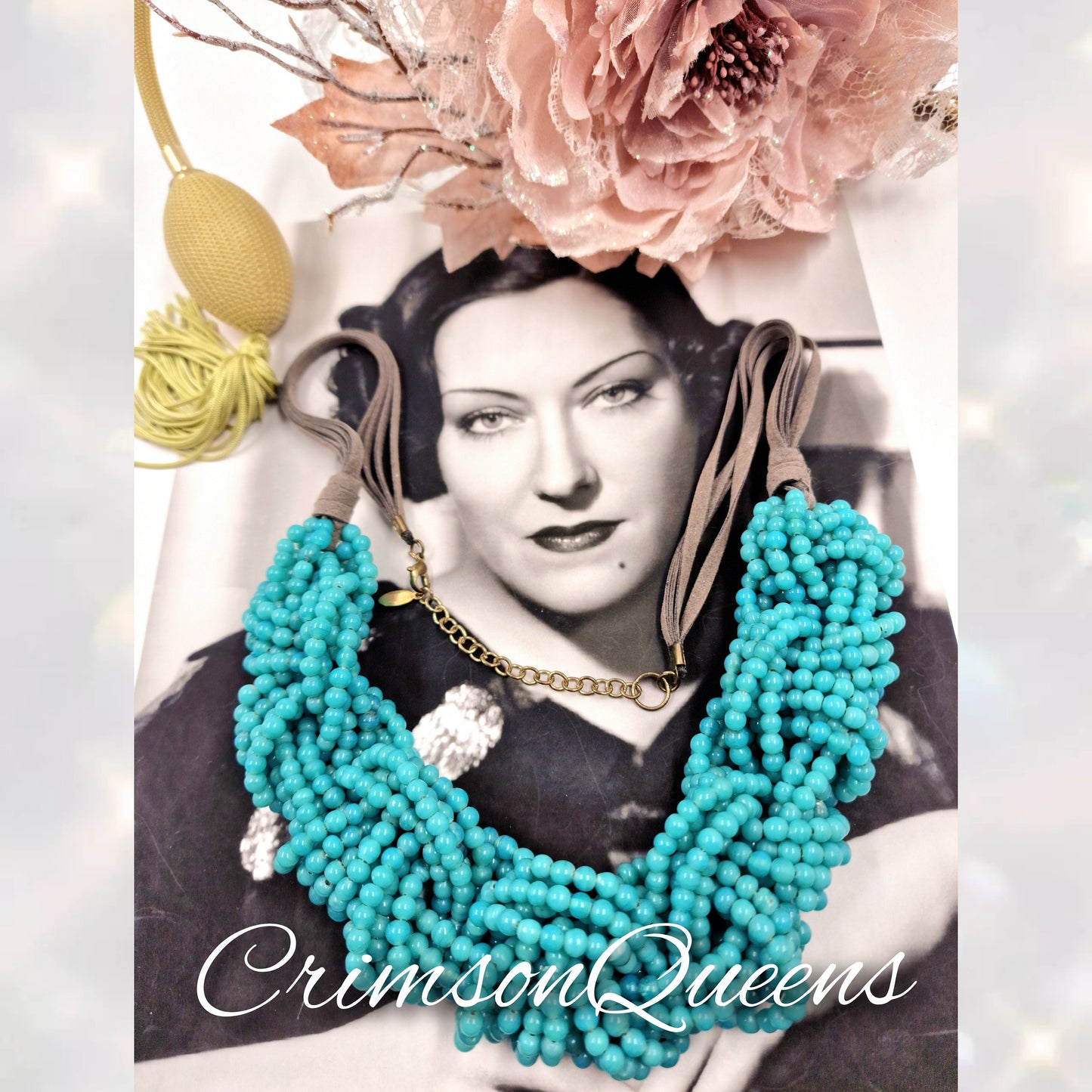 Art Deco 1920's Turquoise Blue necklace flapper bohemian gypsy style