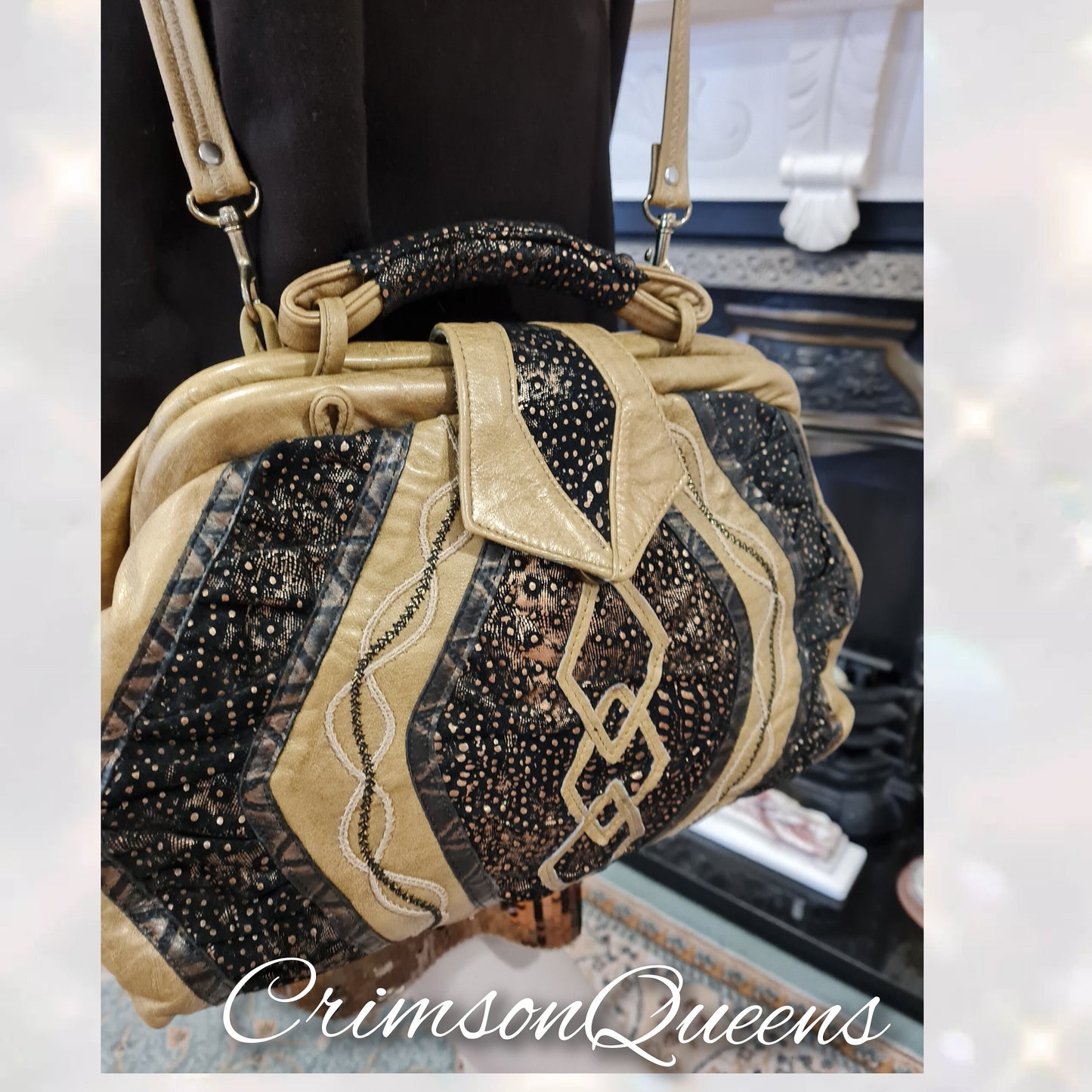 Art Deco Beautiful leather designer tote doctor bag Gladstone embroidered large genuine leather statement bag