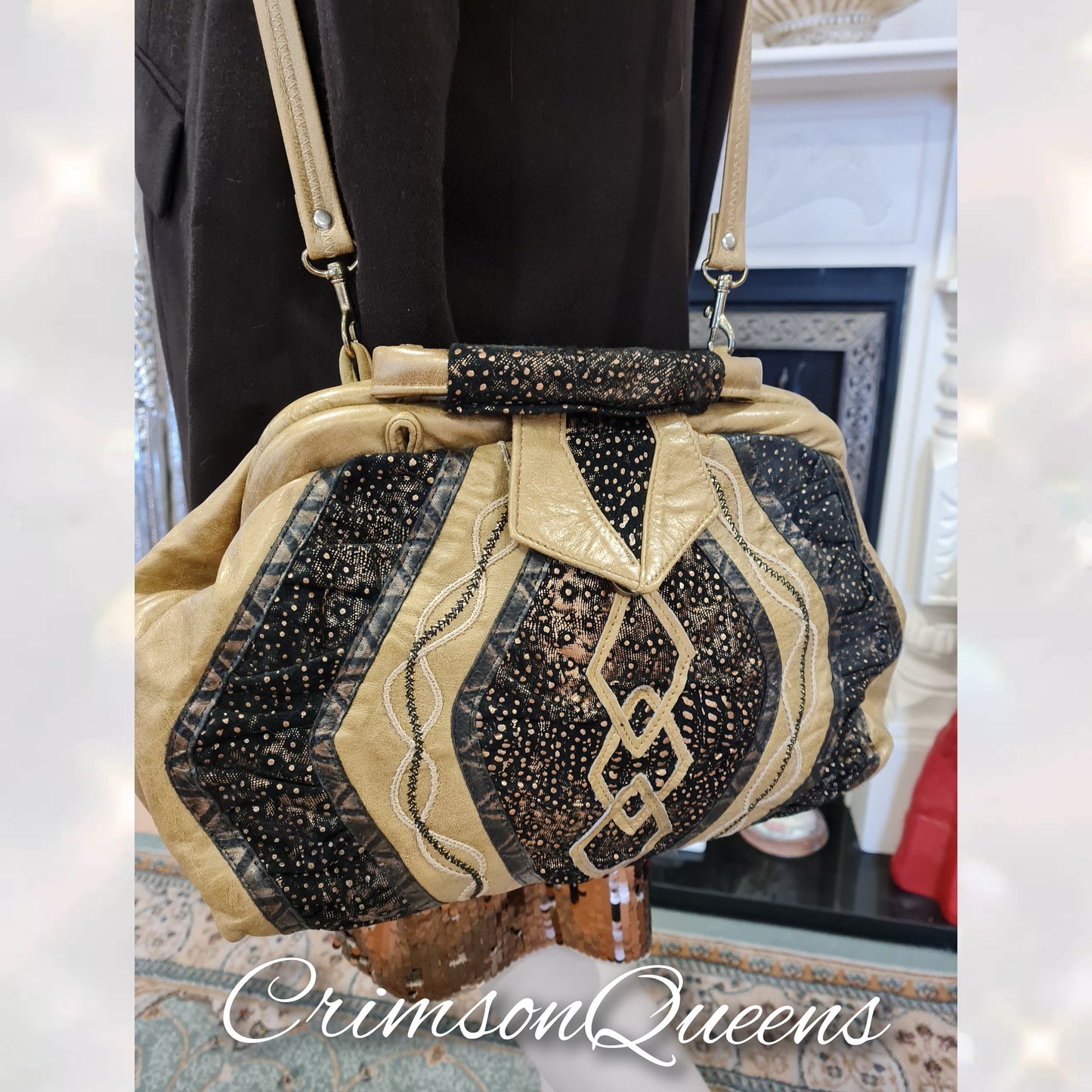 Art Deco Beautiful leather designer tote doctor bag Gladstone embroidered large genuine leather statement bag