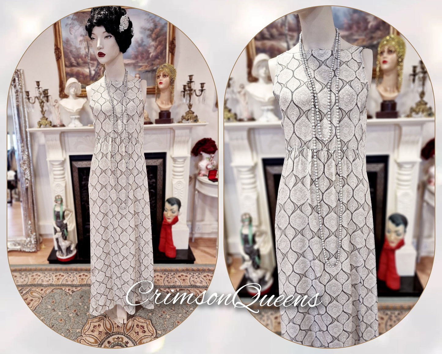 Vintage maxi ethereal silk Downton Abbey Great Gatsby layered ensemble dress with overlay and matching top size UK 12 US 8