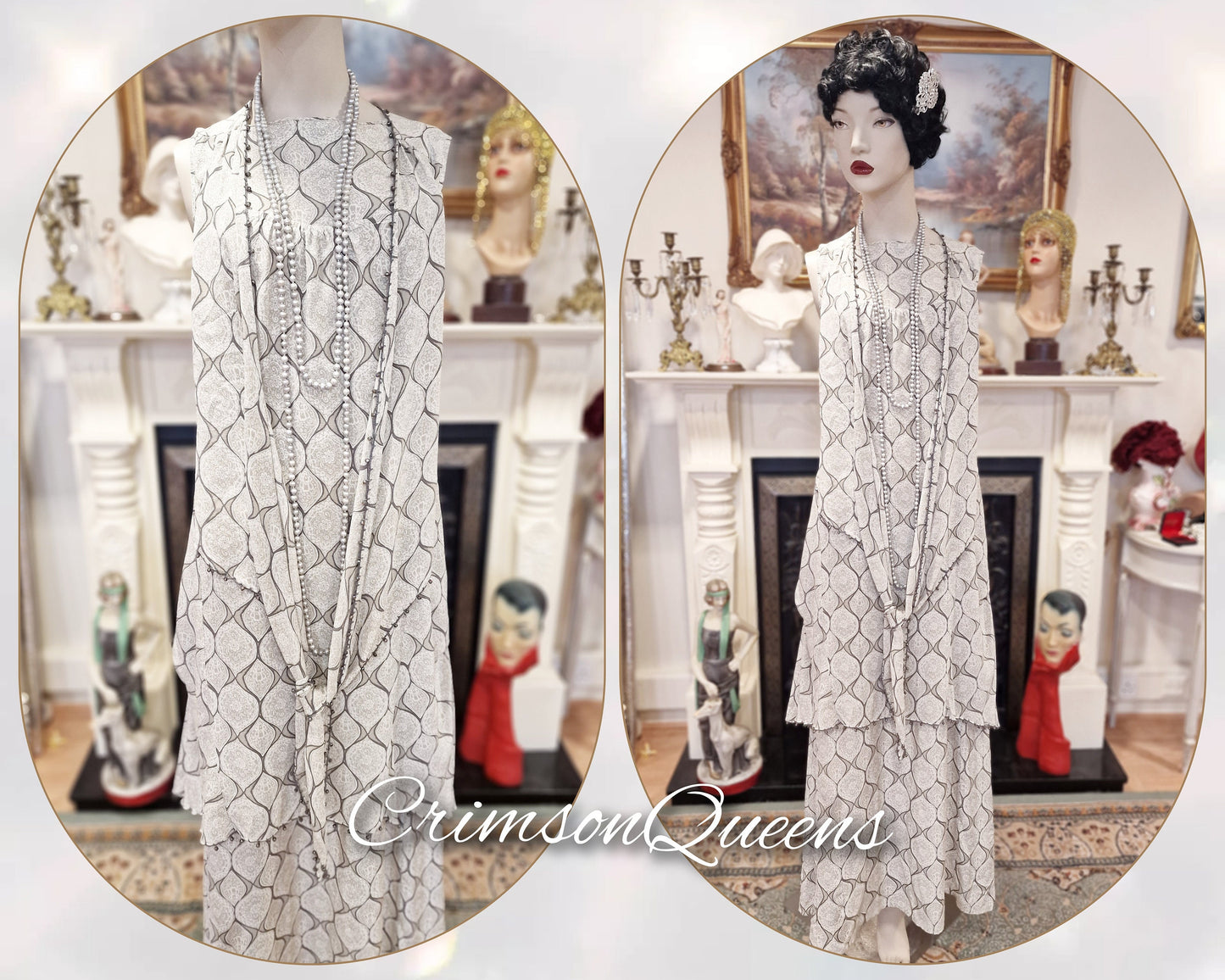 Vintage maxi ethereal silk Downton Abbey Great Gatsby layered ensemble dress with overlay and matching top size UK 12 US 8