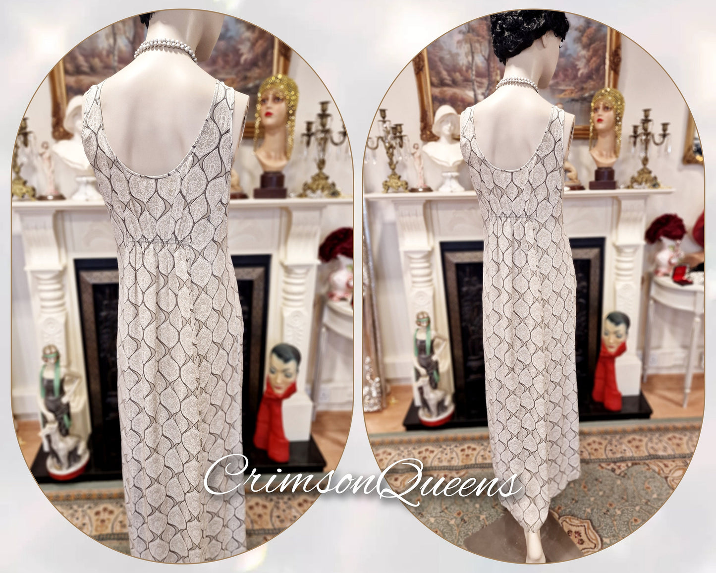 Vintage maxi ethereal silk Downton Abbey Great Gatsby layered ensemble dress with overlay and matching top size UK 12 US 8