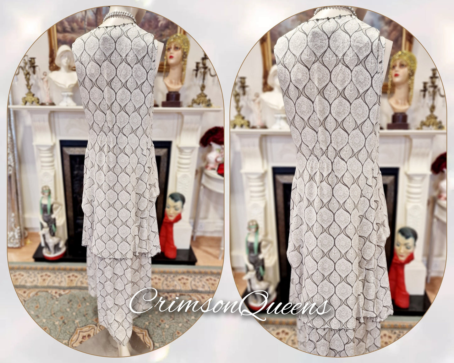 Vintage maxi ethereal silk Downton Abbey Great Gatsby layered ensemble dress with overlay and matching top size UK 12 US 8