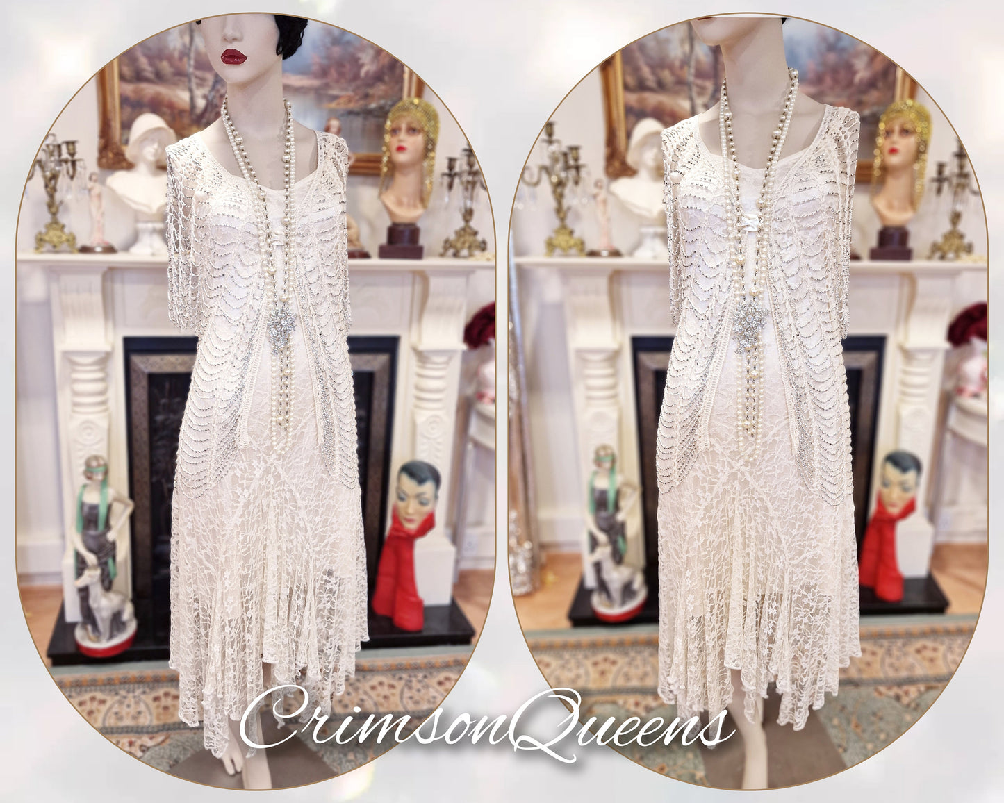 1920s wedding dress 1930s wedding dress al lace mesh flapper bride vintage white gown dress Great Gatsby size UK 8 10 US 4 6