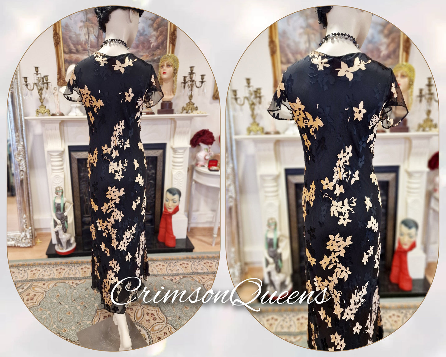 1930s gown Silk devore gown Great Gatsby gown Downton Abbey gown Oriental Devore Silk Velvet Floral Dress Evening Gown Size UK 12 US 8