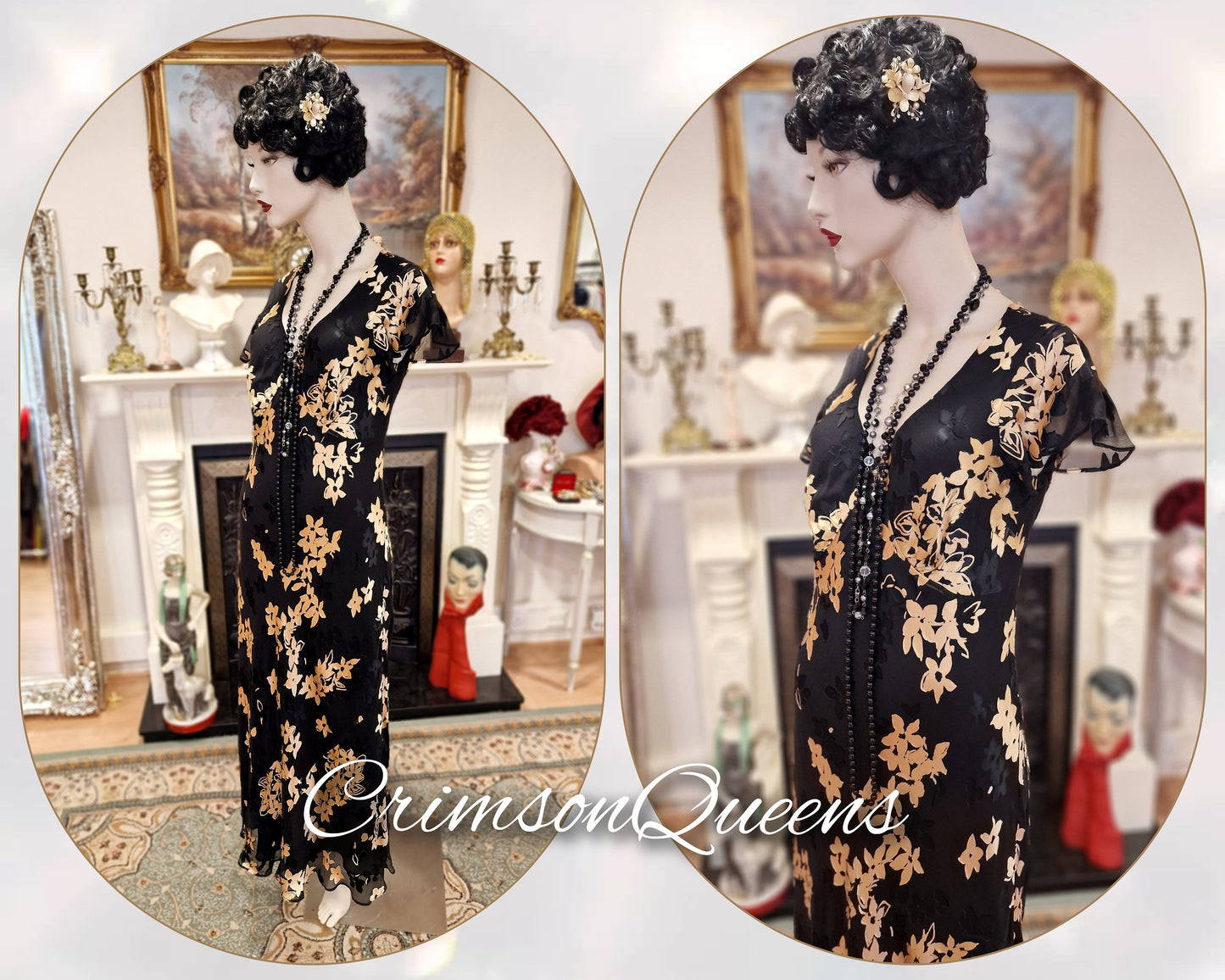 1930s gown Silk devore gown Great Gatsby gown Downton Abbey gown Oriental Devore Silk Velvet Floral Dress Evening Gown Size UK 12 US 8