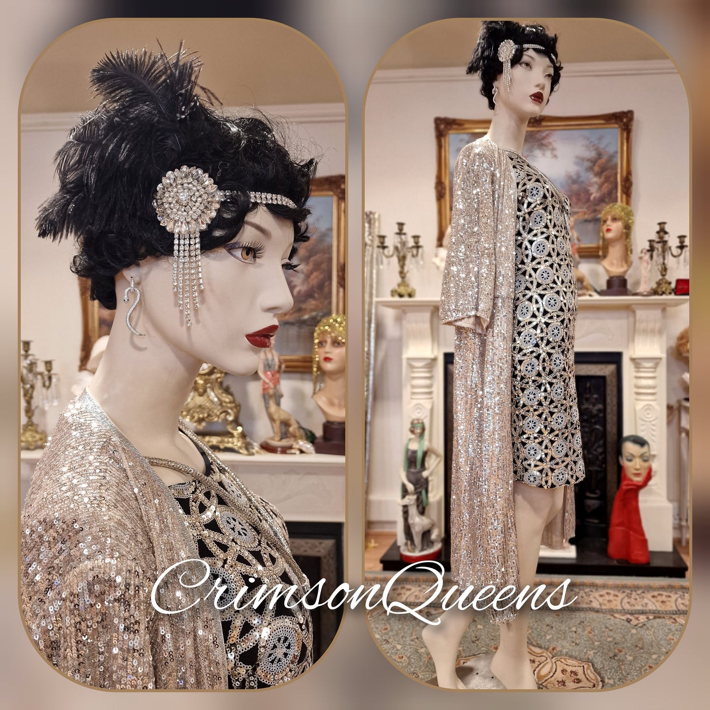 1920s vintage Downton Abbey flapper sequinned mesh silver sparkly bohemian coat kimono duster dress size S UK 8 US 4