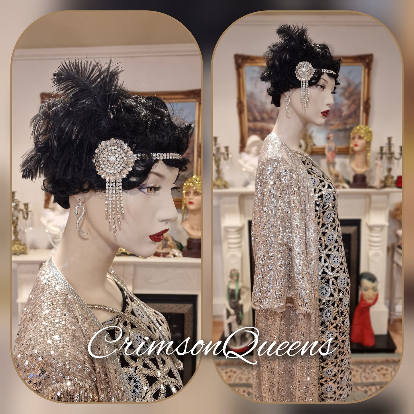 1920s vintage Downton Abbey flapper sequinned mesh silver sparkly bohemian coat kimono duster dress size S UK 8 US 4