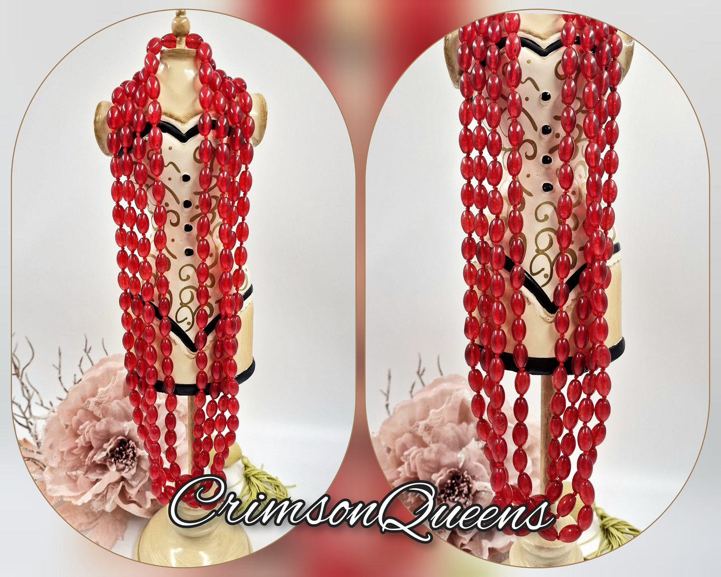 Vintage Romantic 1920's red glass beads Art Deco gypsy bohrmian 2.5 meters 100 " long flapper long opera necklace