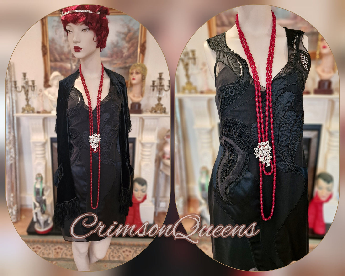 Vintage Romantic 1920's red glass beads Art Deco gypsy bohrmian 2.5 meters 100 " long flapper long opera necklace
