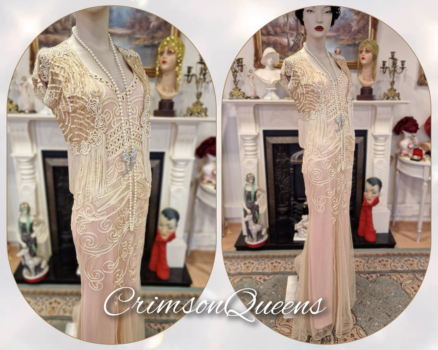 Art Deco vintage 1920s dress 1930s Great Gatsby charleston maxi chiffon romantic Downton Abbey dress size UK 12 US 8