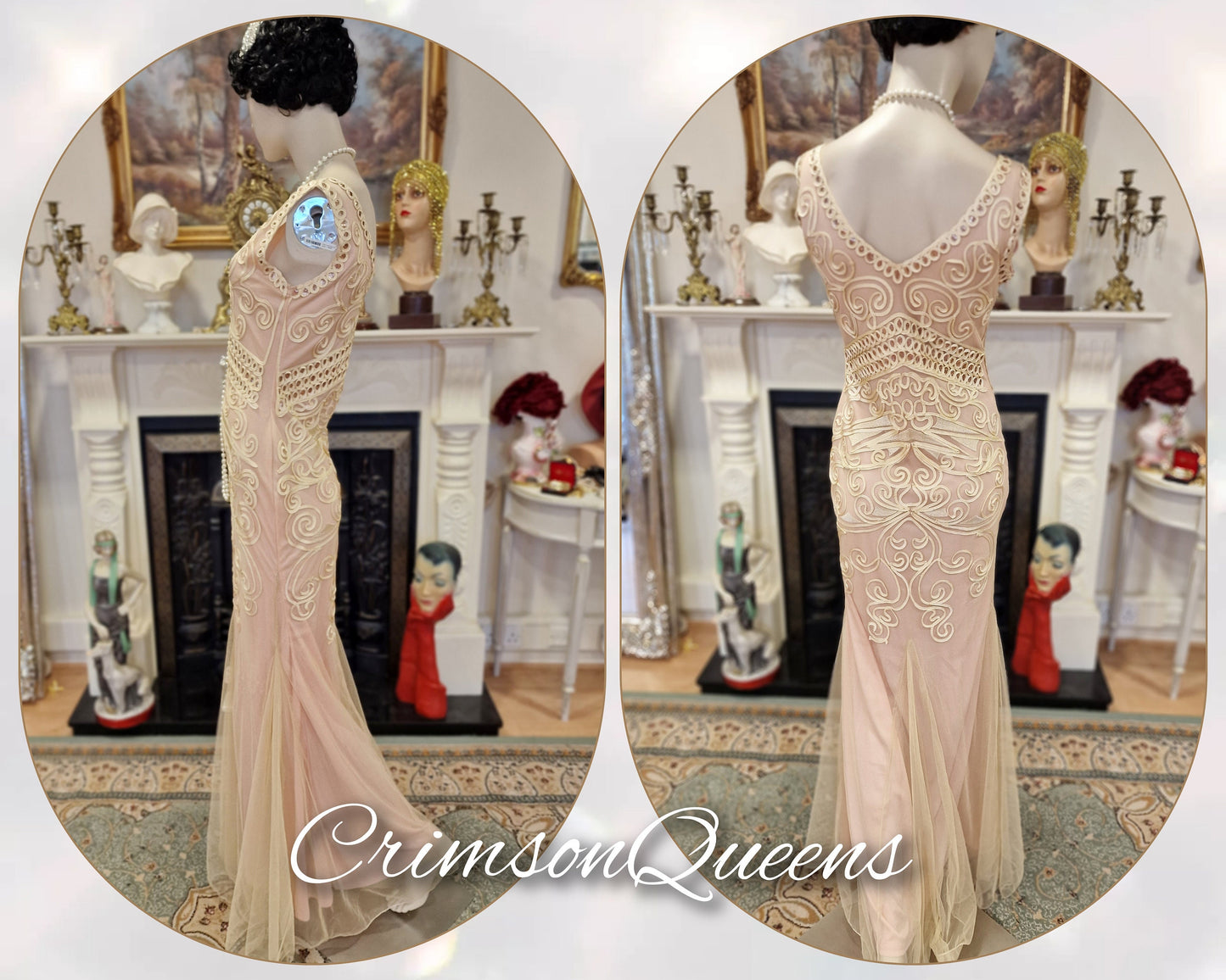 Art Deco vintage 1920s dress 1930s Great Gatsby charleston maxi chiffon romantic Downton Abbey dress size UK 12 US 8