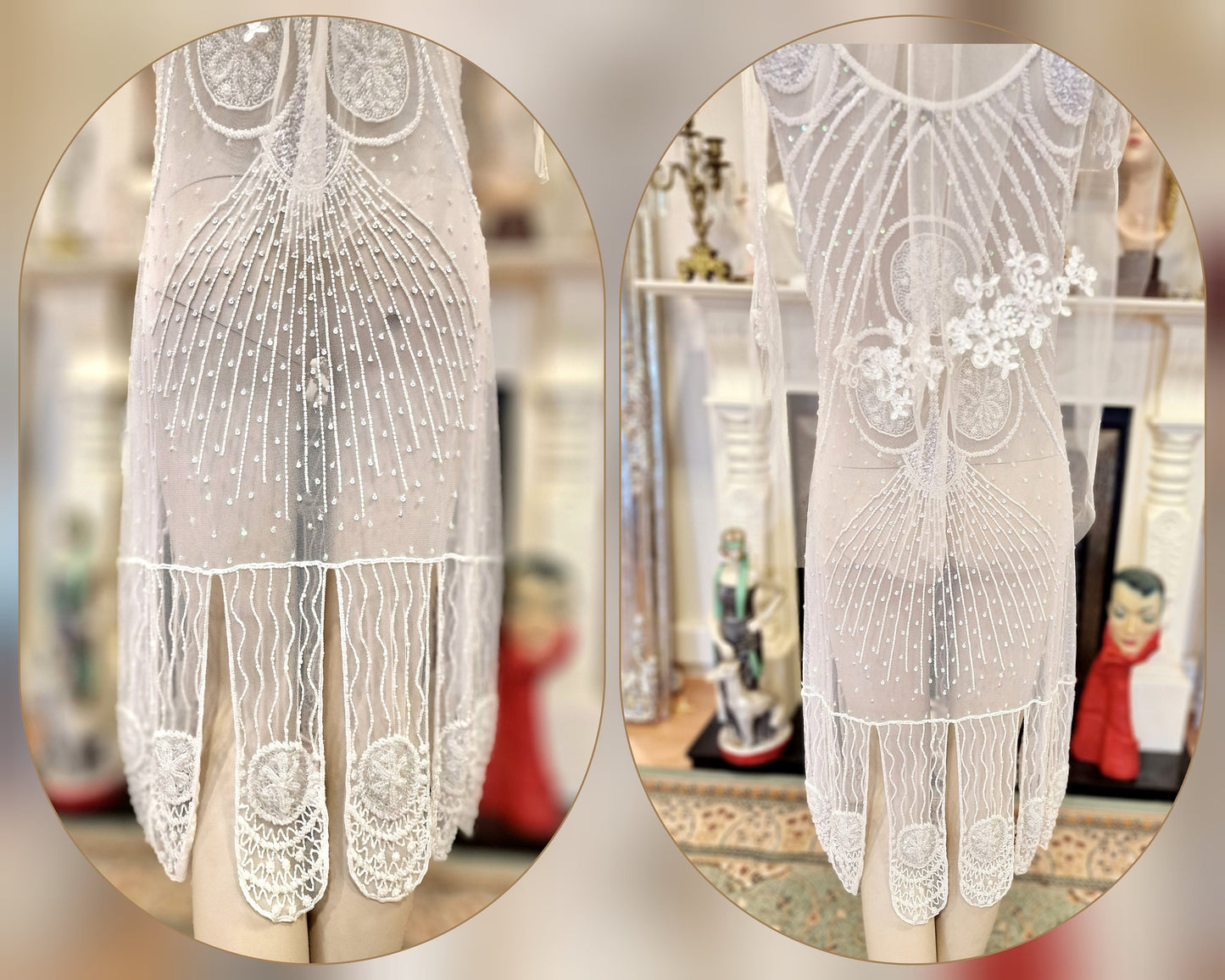 1920's Bride White Wedding Bridal Dress Fully Beaded Flapper Great Gatsby Charleston Jazz Era Prohibition Size UK 6 US 10