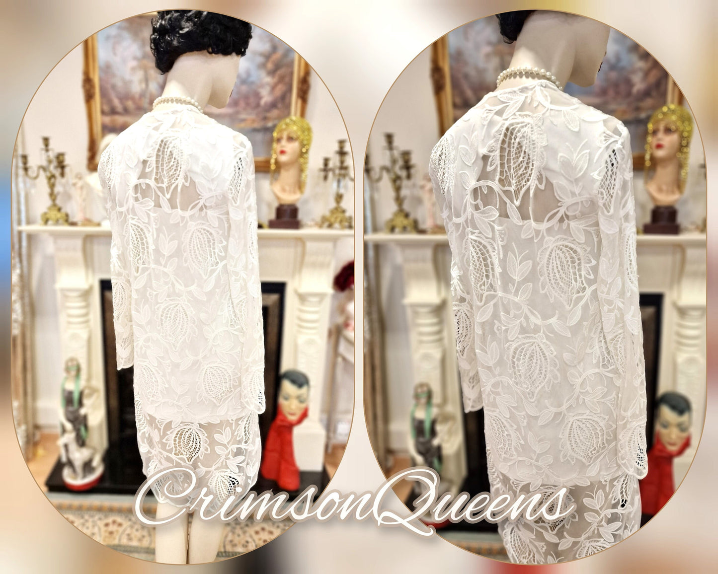 Art Deco Vintage 1920s 1970s Lace Beaded Downton Abbey Great Gatsby flapper wedding dress size UK 6 US 2