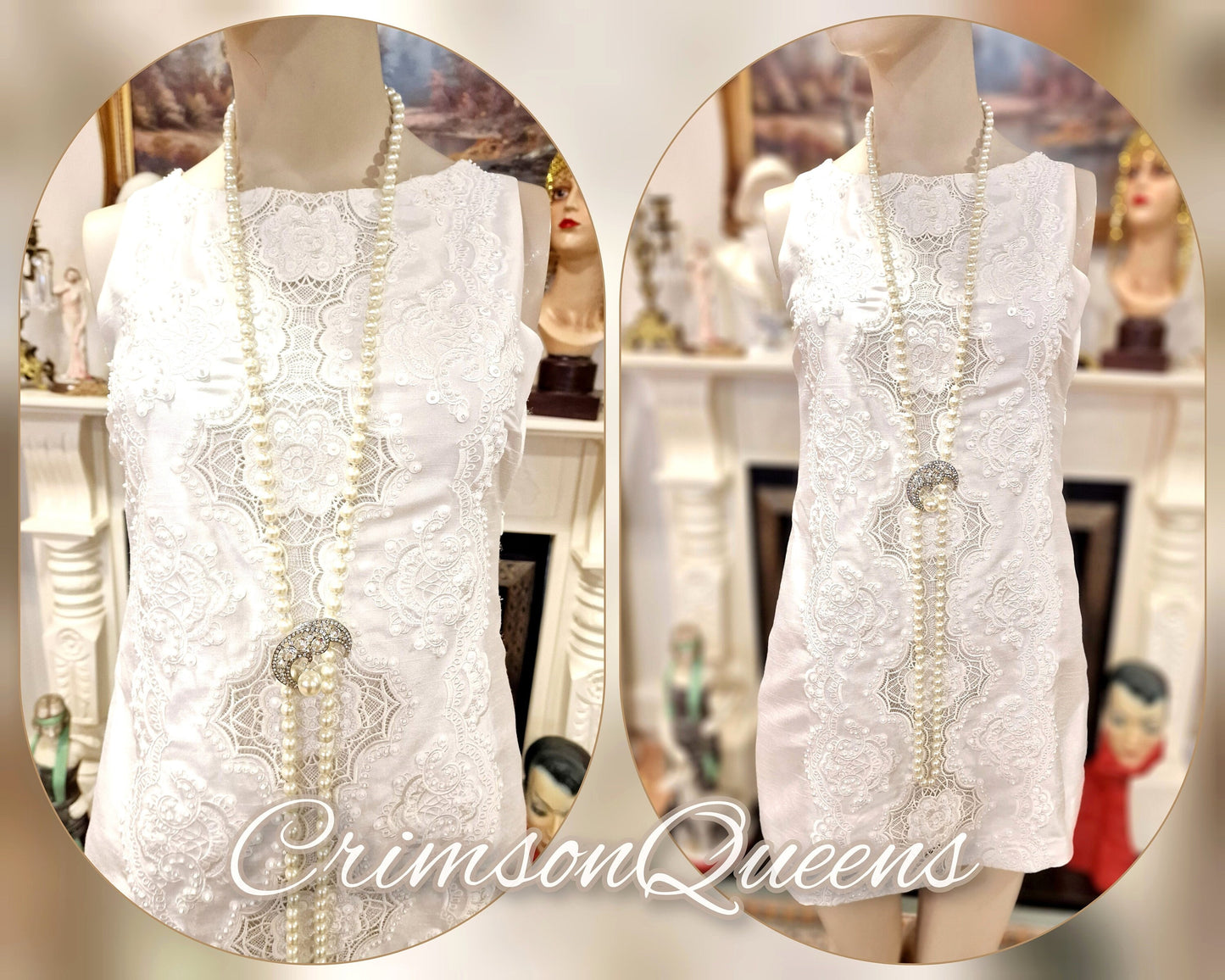 Art Deco Vintage 1920s 1970s Lace Beaded Downton Abbey Great Gatsby flapper wedding dress size UK 6 US 2