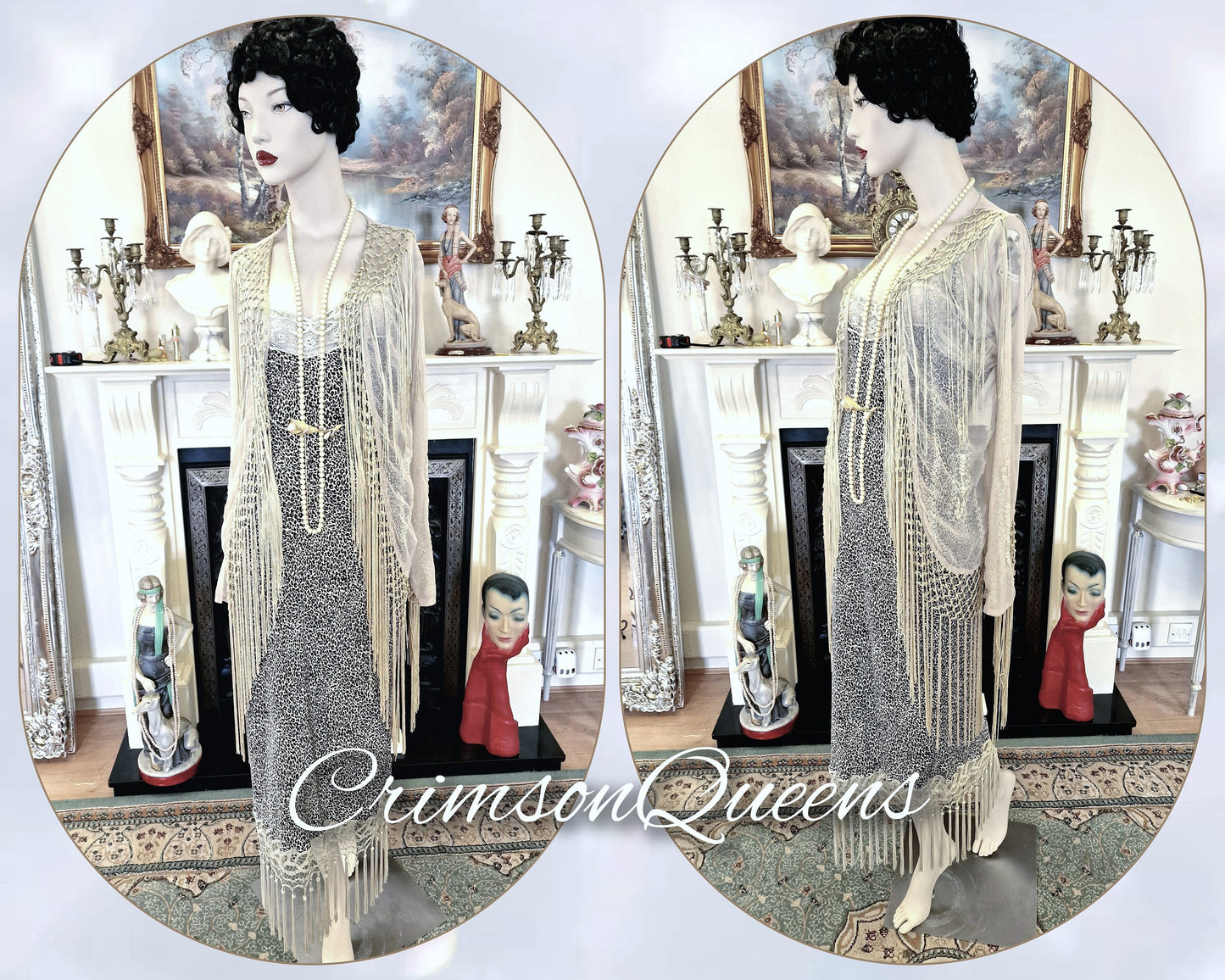 Original beige cream bohemian gypsy hippie Great Gatsby embroidered long lace duster coat flapper 1920s vintage with tassels