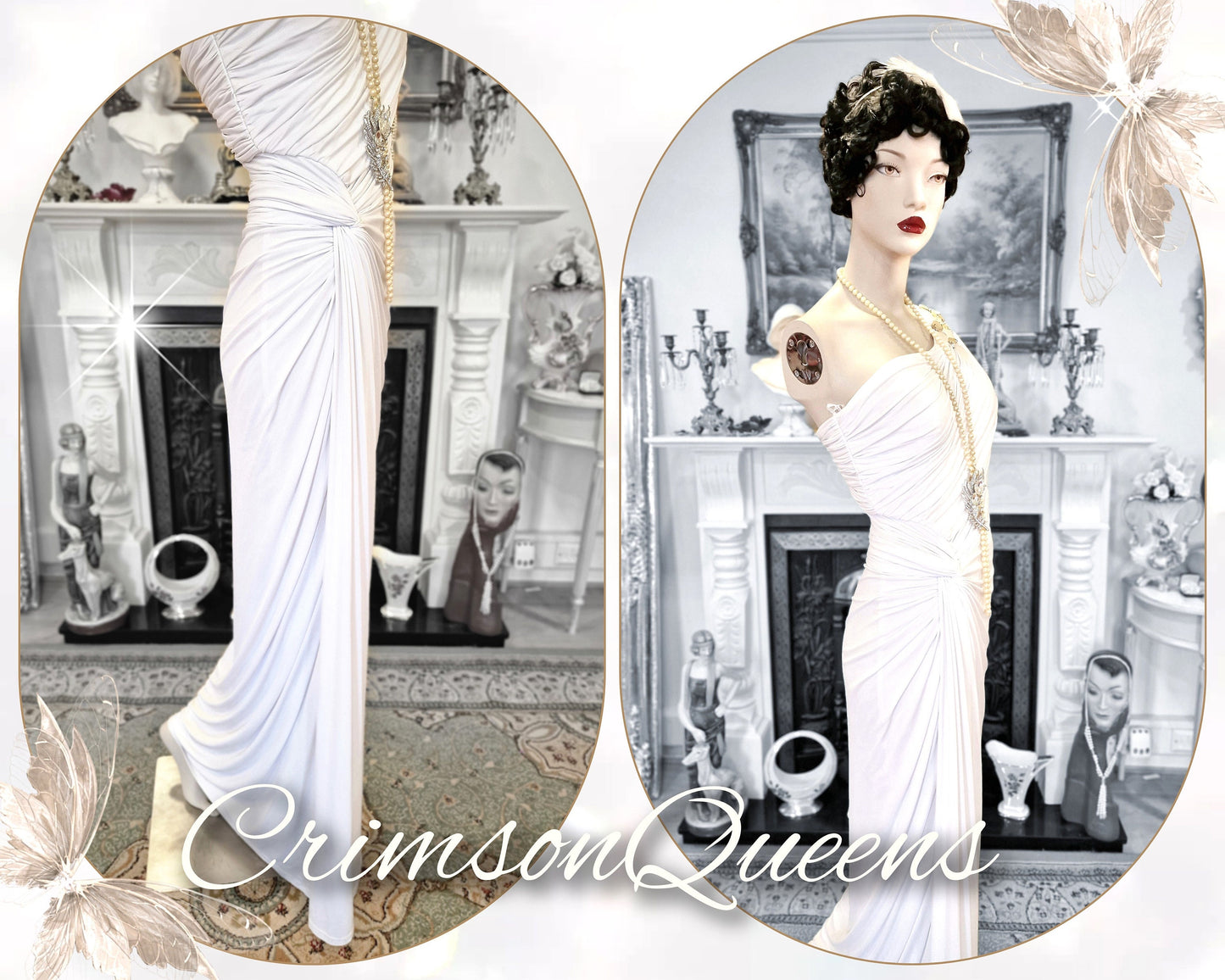 1920's Bride White Wedding Bridal Flapper Great Gatsby Charleston Jazz Era Prohibition Hollywood goddess statement dresssize UK 6 8 US 2 4