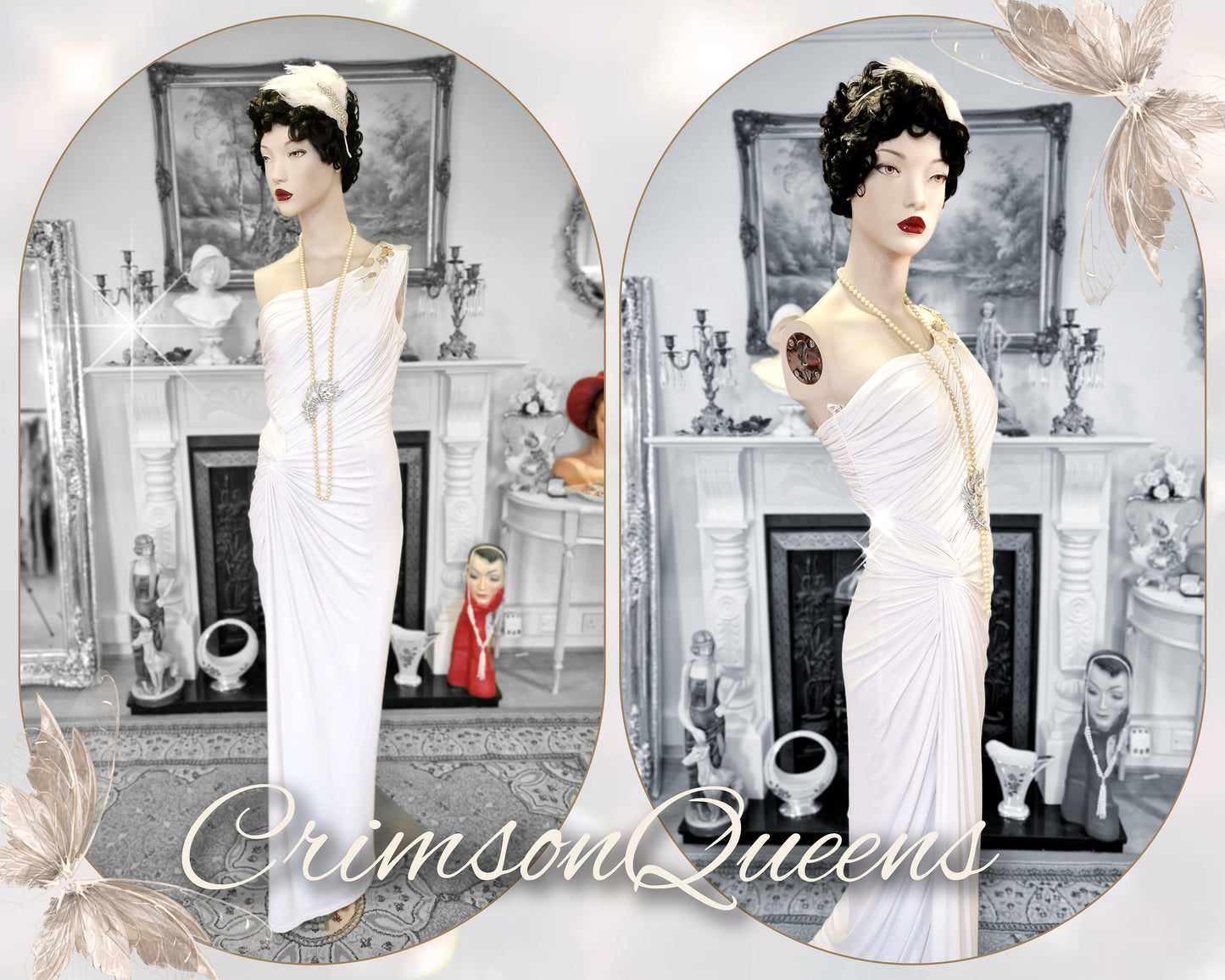 1920's Bride White Wedding Bridal Flapper Great Gatsby Charleston Jazz Era Prohibition Hollywood goddess statement dresssize UK 6 8 US 2 4