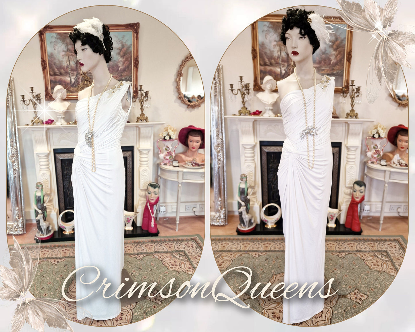 1920's Bride White Wedding Bridal Flapper Great Gatsby Charleston Jazz Era Prohibition Hollywood goddess statement dresssize UK 6 8 US 2 4