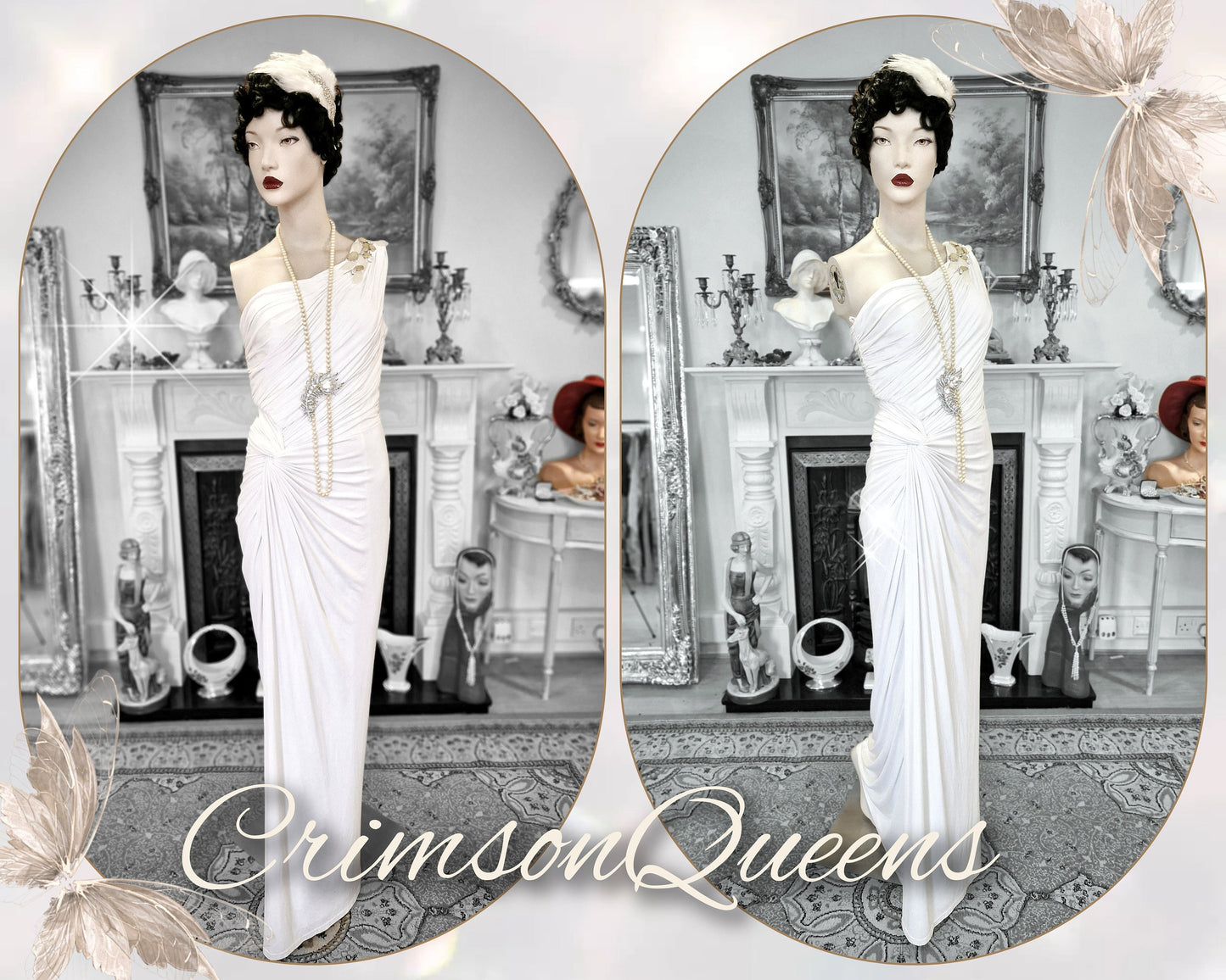 1920's Bride White Wedding Bridal Flapper Great Gatsby Charleston Jazz Era Prohibition Hollywood goddess statement dresssize UK 6 8 US 2 4