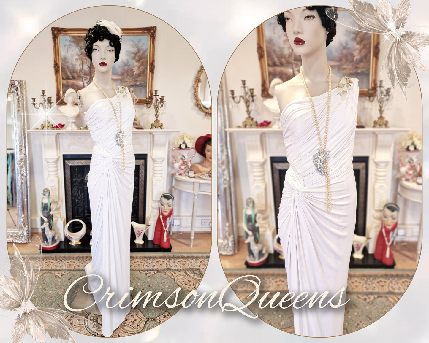 1920's Bride White Wedding Bridal Flapper Great Gatsby Charleston Jazz Era Prohibition Hollywood goddess statement dresssize UK 6 8 US 2 4