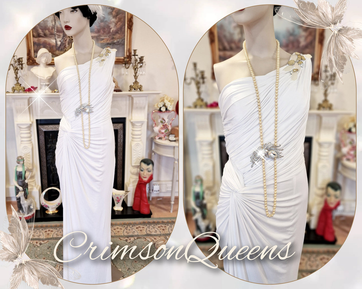 1920's Bride White Wedding Bridal Flapper Great Gatsby Charleston Jazz Era Prohibition Hollywood goddess statement dresssize UK 6 8 US 2 4