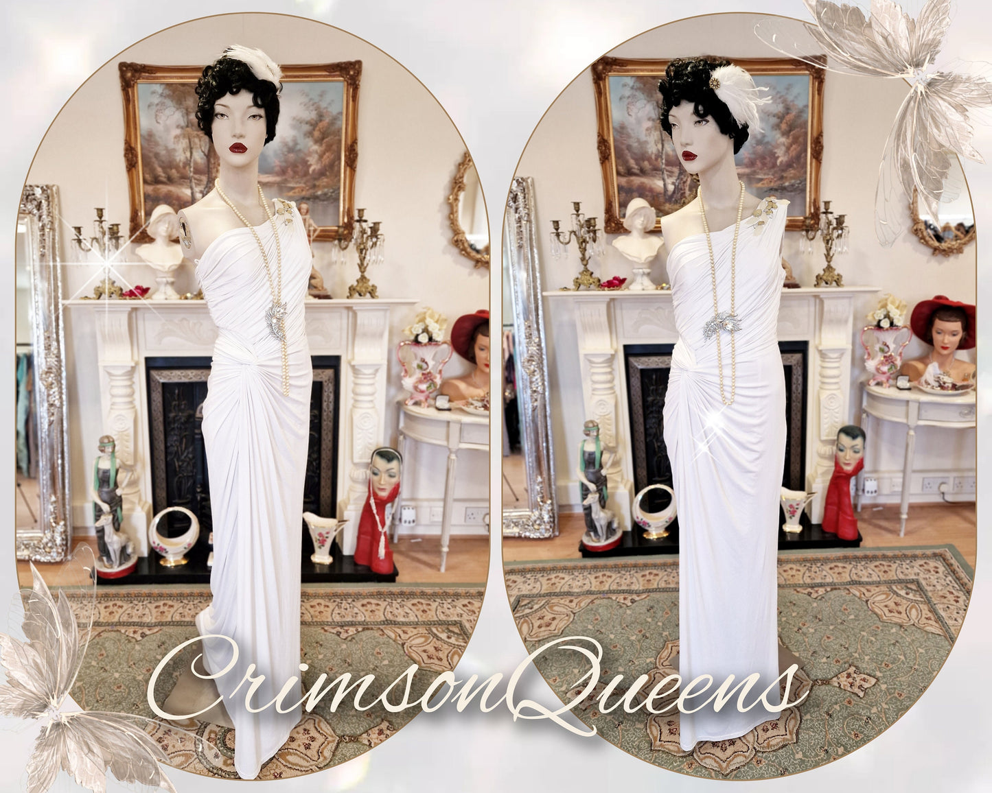 1920's Bride White Wedding Bridal Flapper Great Gatsby Charleston Jazz Era Prohibition Hollywood goddess statement dresssize UK 6 8 US 2 4