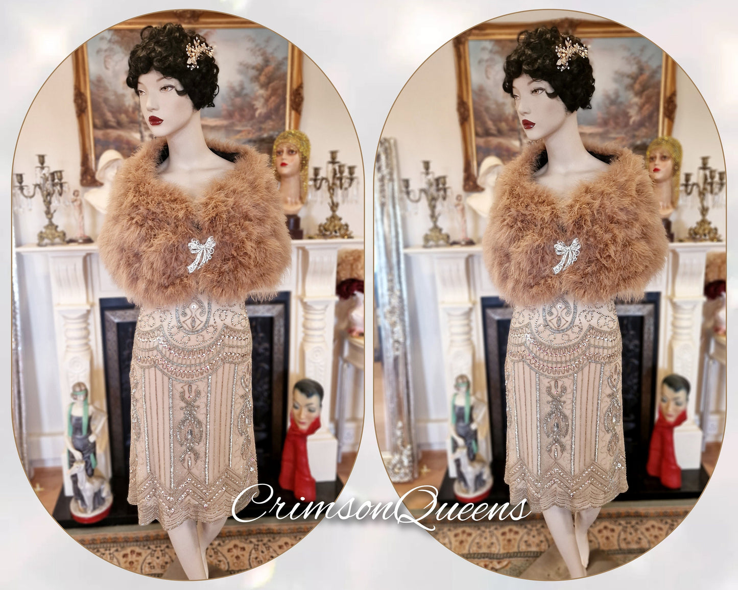 Vintage Great Gatsby pale gold beaded embellished shell flapper style dress 1920s beaded embellished dress UK 8 US 4
