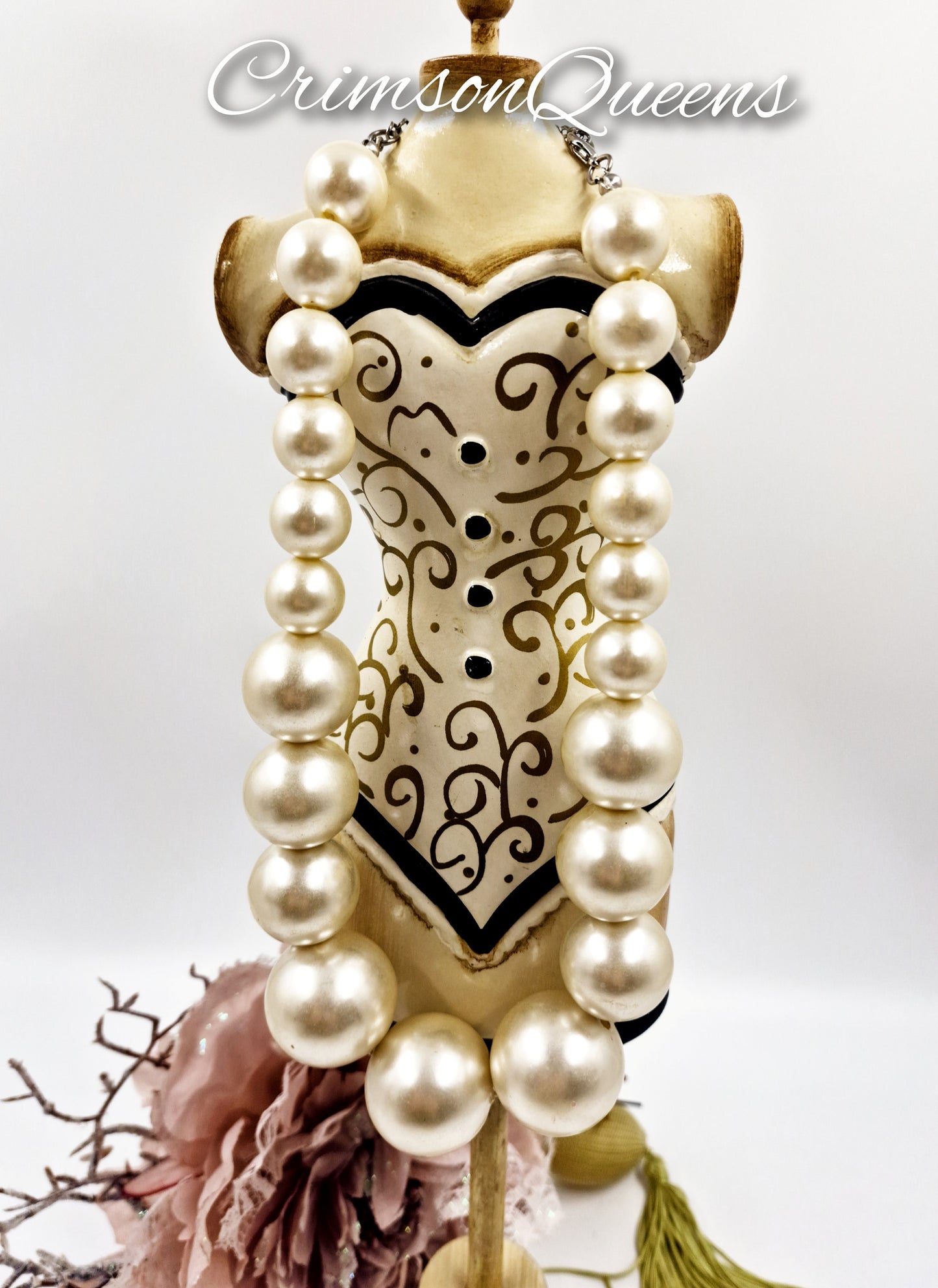 Vintage statement large lustre pearl oversised crystal rhinestone ball collar priness necklace 1950's necklace