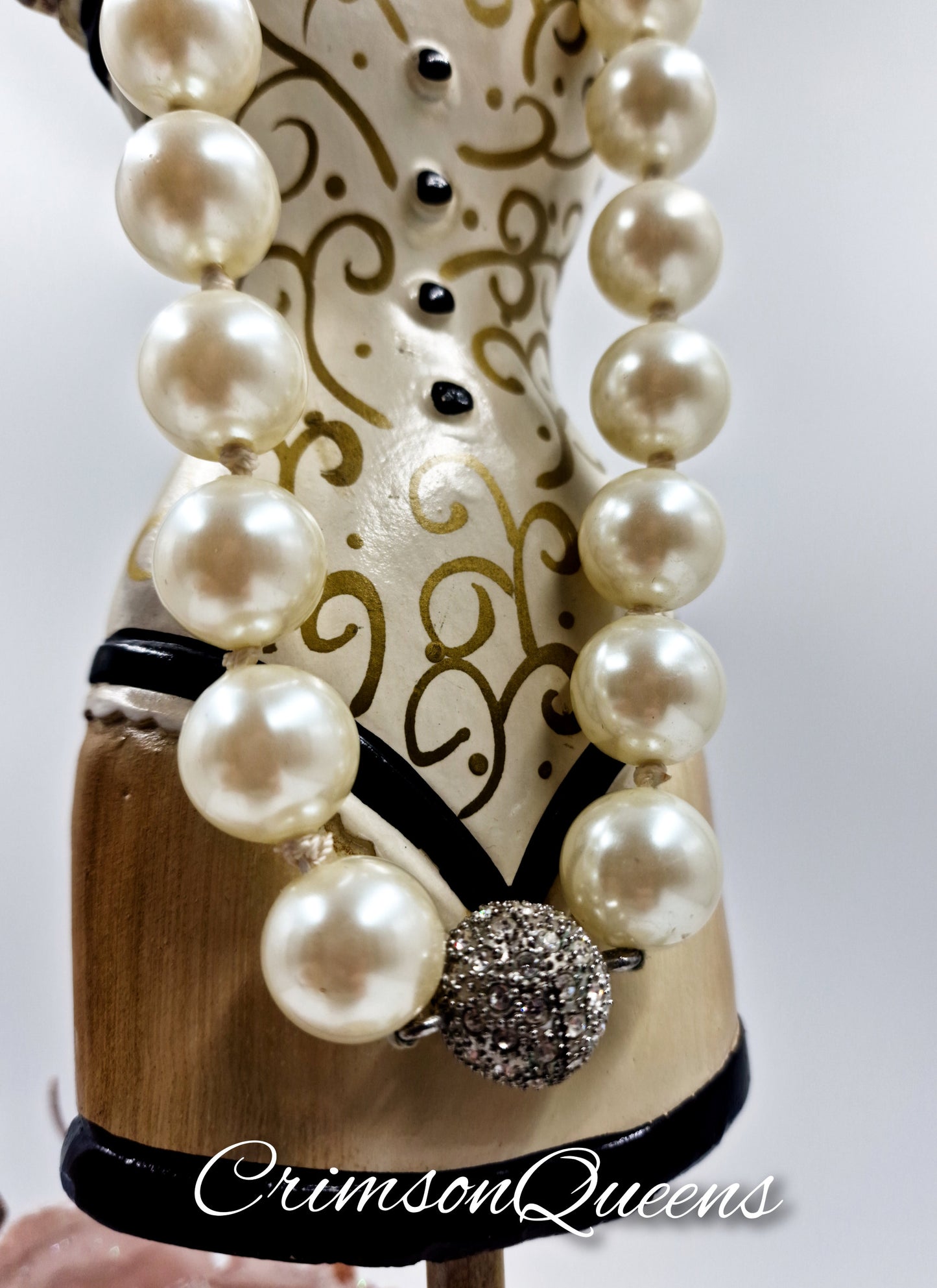 Vintage statement large lustre pearl oversised crystal rhinestone ball collar priness necklace 1950's necklace