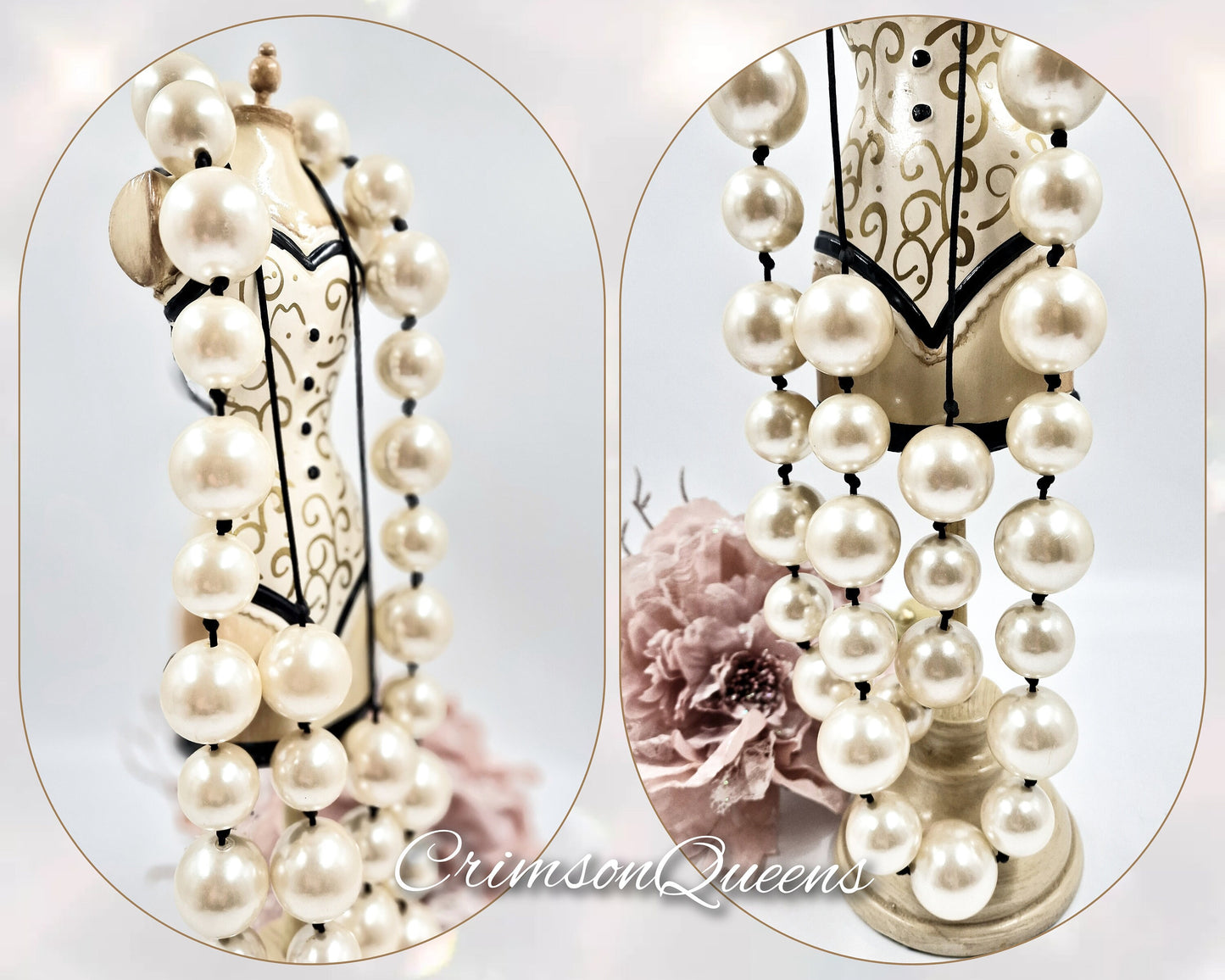 Vintage statement large extra long lustre pearl oversized crystal flapper necklace gypsy bohemian long necklace necklace