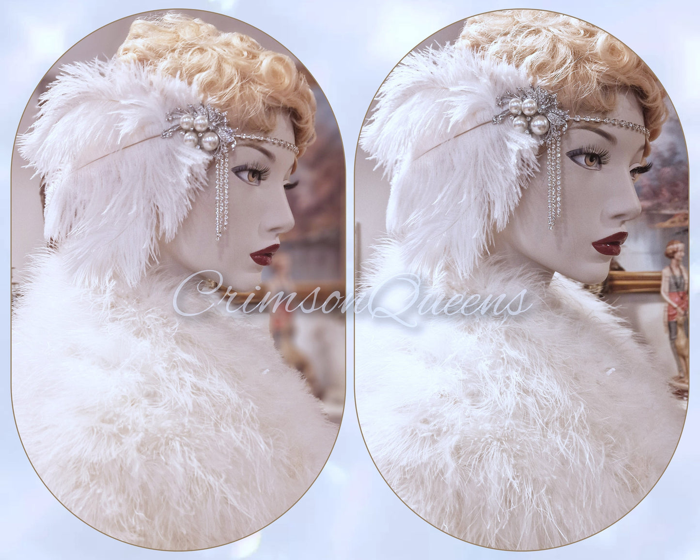 Beautiful Art Deco 1920's wedding bridal white real ostrich fur wrap