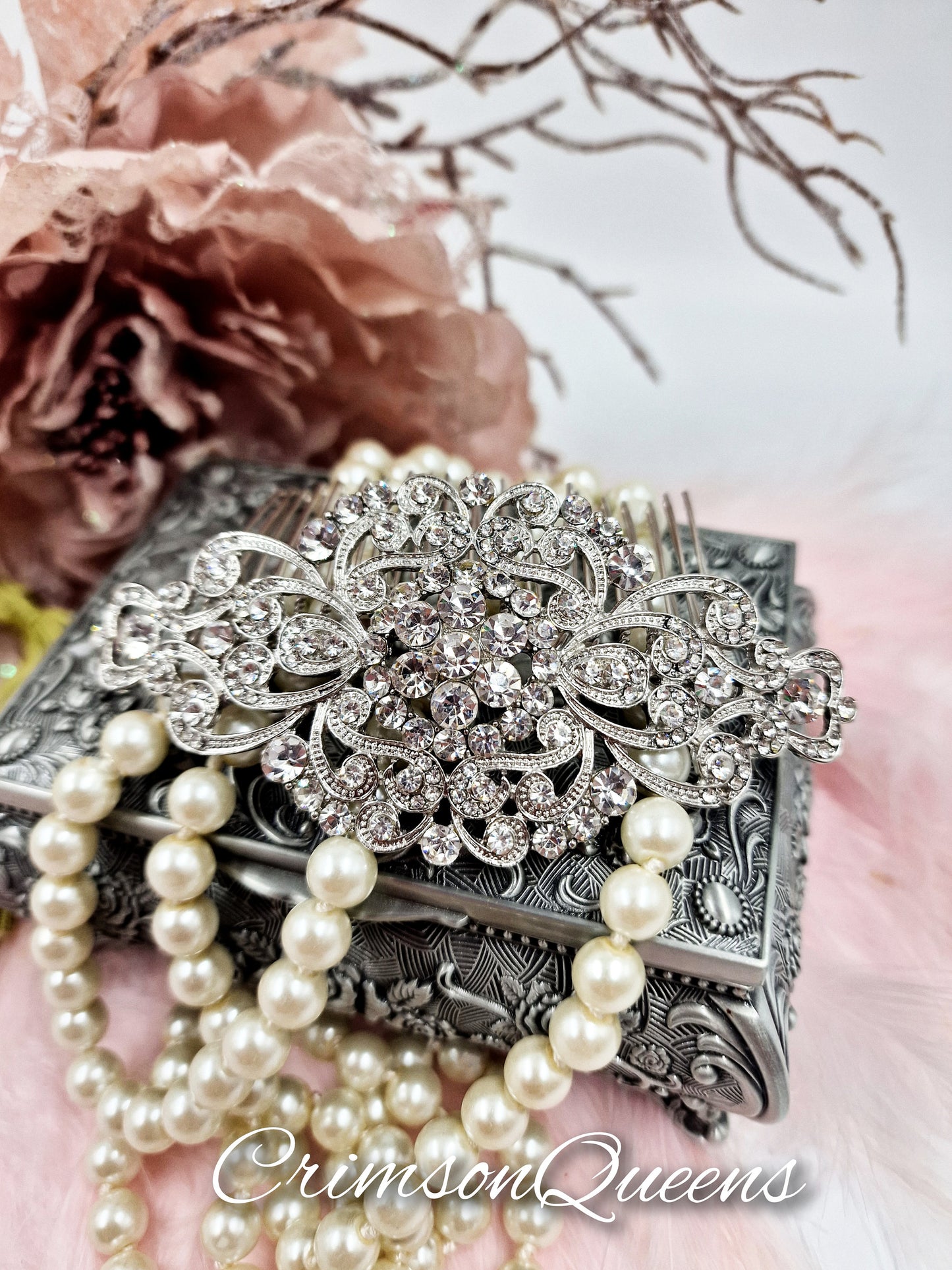 Art Deco Vintage crystal rhninestone Intricate workmanship 1920's style Art Deco Victorian antique silver wedding comb headpiece