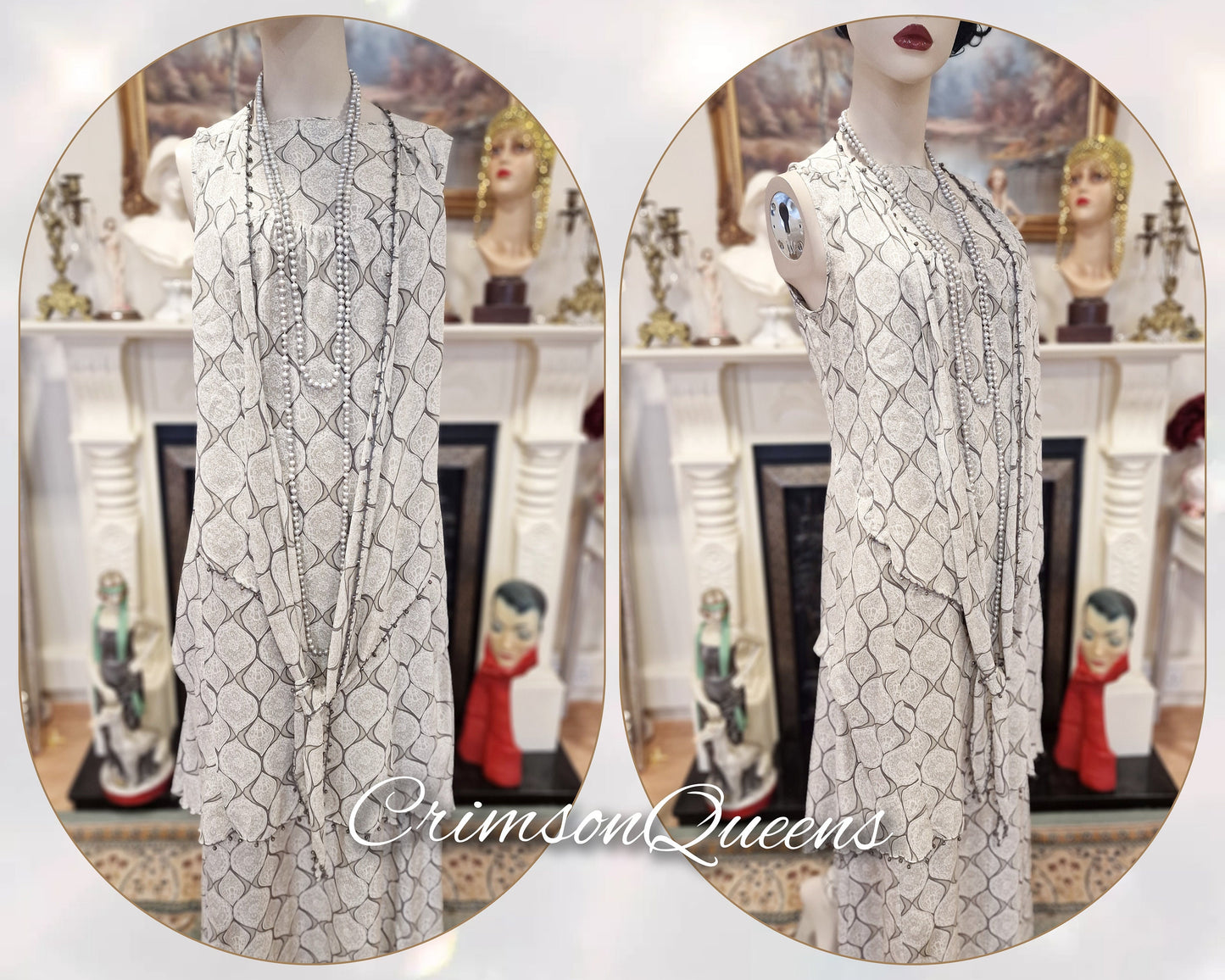 Vintage maxi ethereal silk Downton Abbey Great Gatsby layered ensemble dress with overlay and matching top size UK 12 US 8