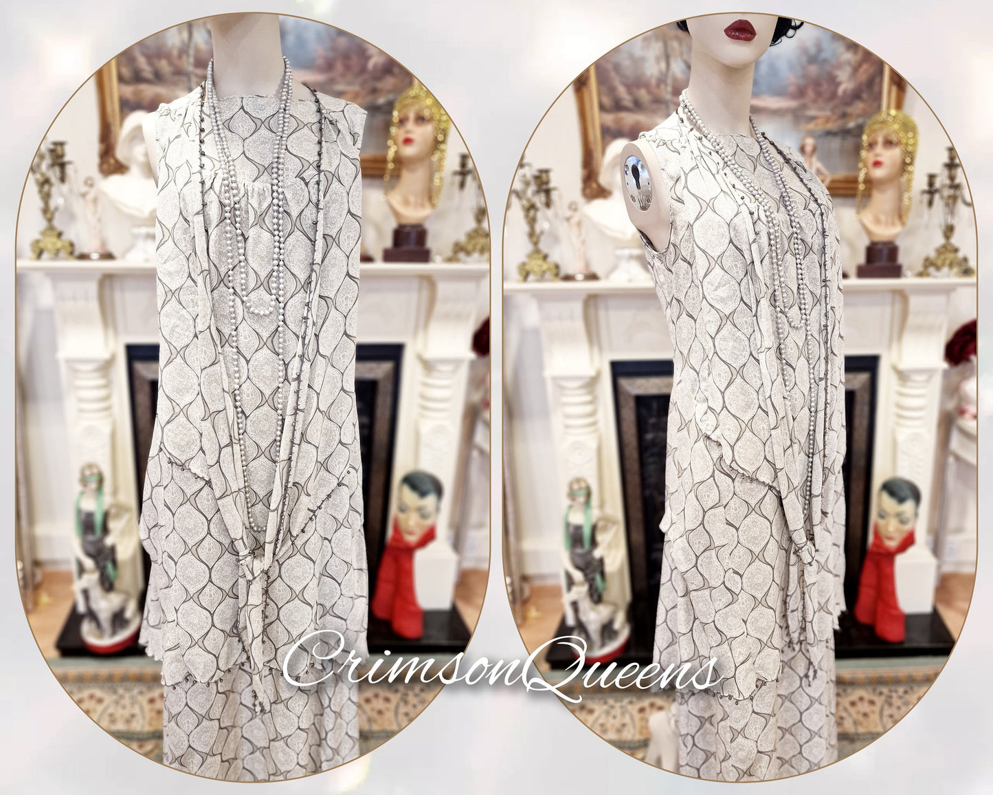 Vintage maxi ethereal silk Downton Abbey Great Gatsby layered ensemble dress with overlay and matching top size UK 12 US 8