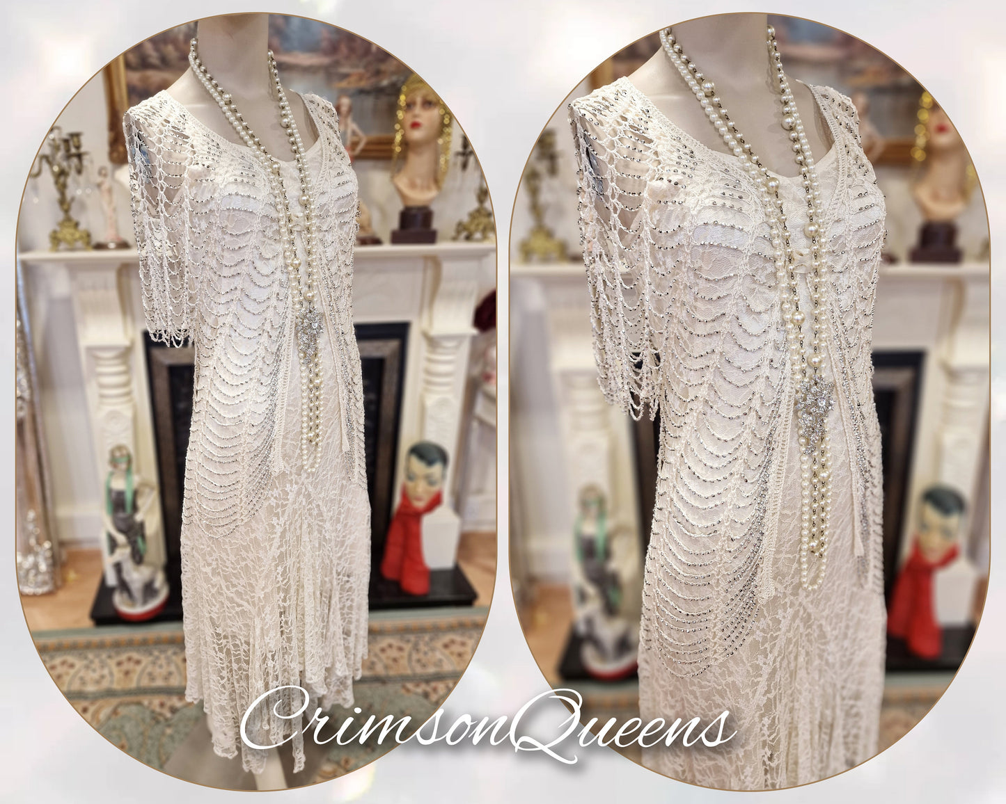 1920s wedding dress 1930s wedding dress al lace mesh flapper bride vintage white gown dress Great Gatsby size UK 8 10 US 4 6